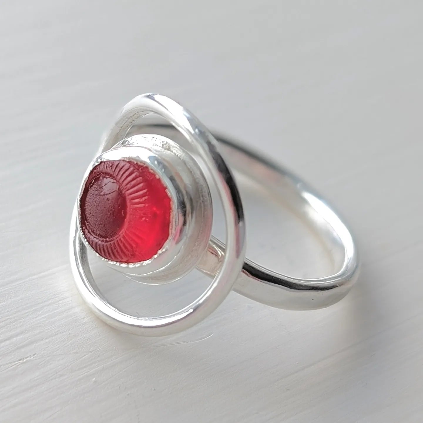 "Solar Eclipse" Adjustable Sea Button Silver Ring