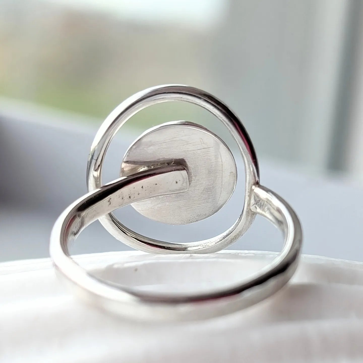 "Solar Eclipse" Adjustable Sea Button Silver Ring