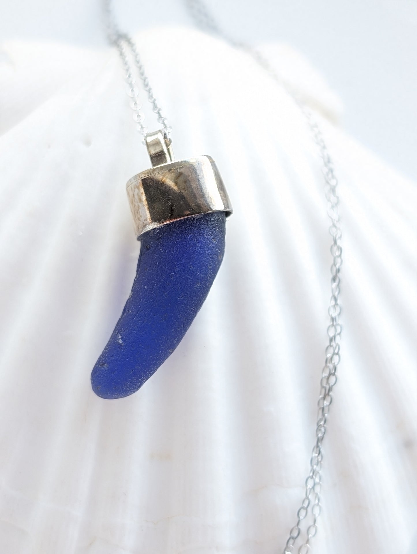 Sterling Silver Blue Glass Tusk Necklace