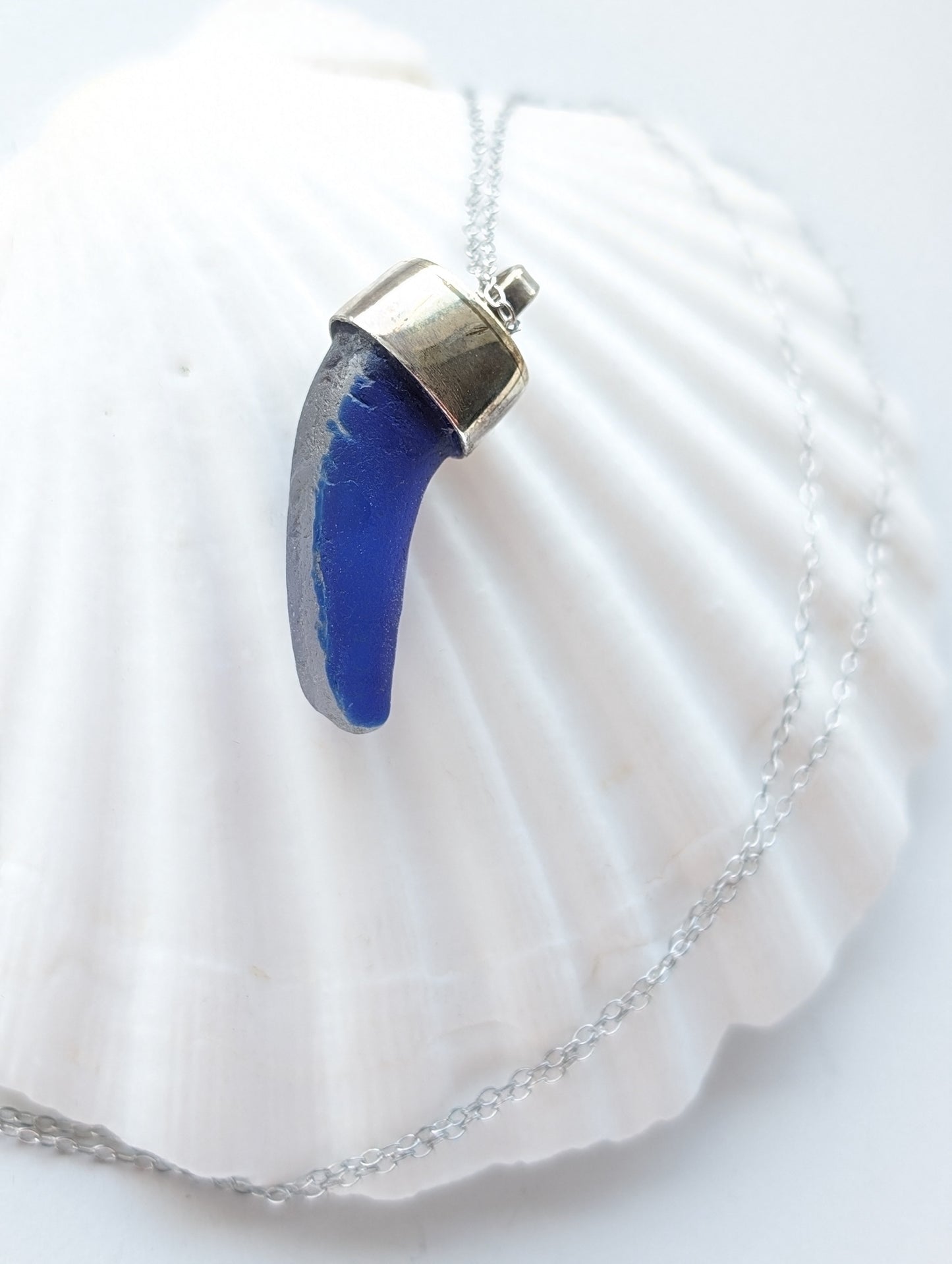 Sterling Silver Blue Glass Tusk Necklace