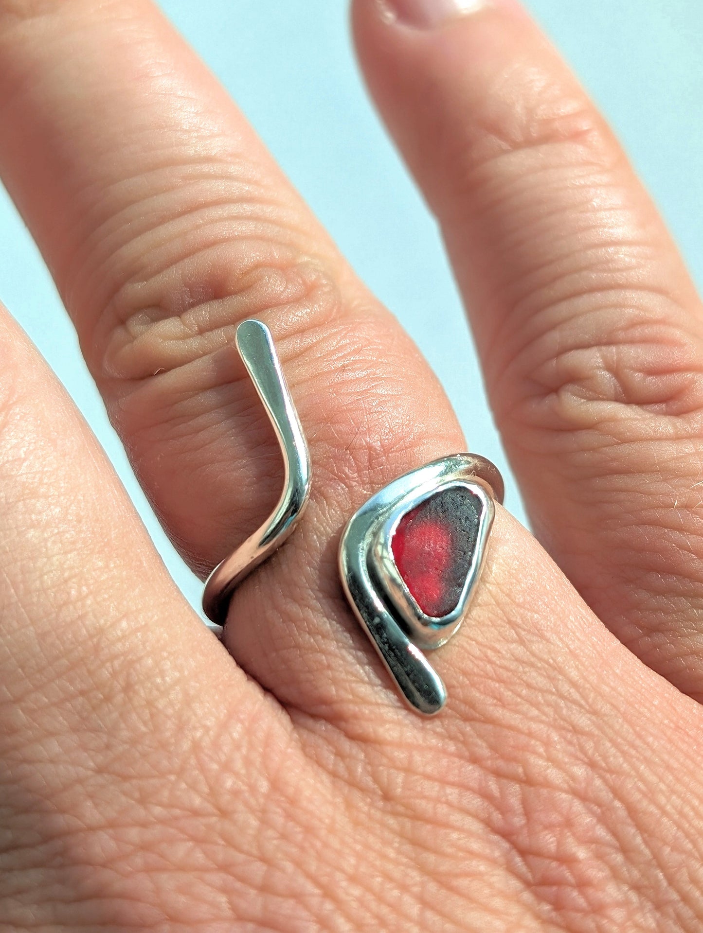 Wardie Bay Sterling Silver Red Adjustable Ring