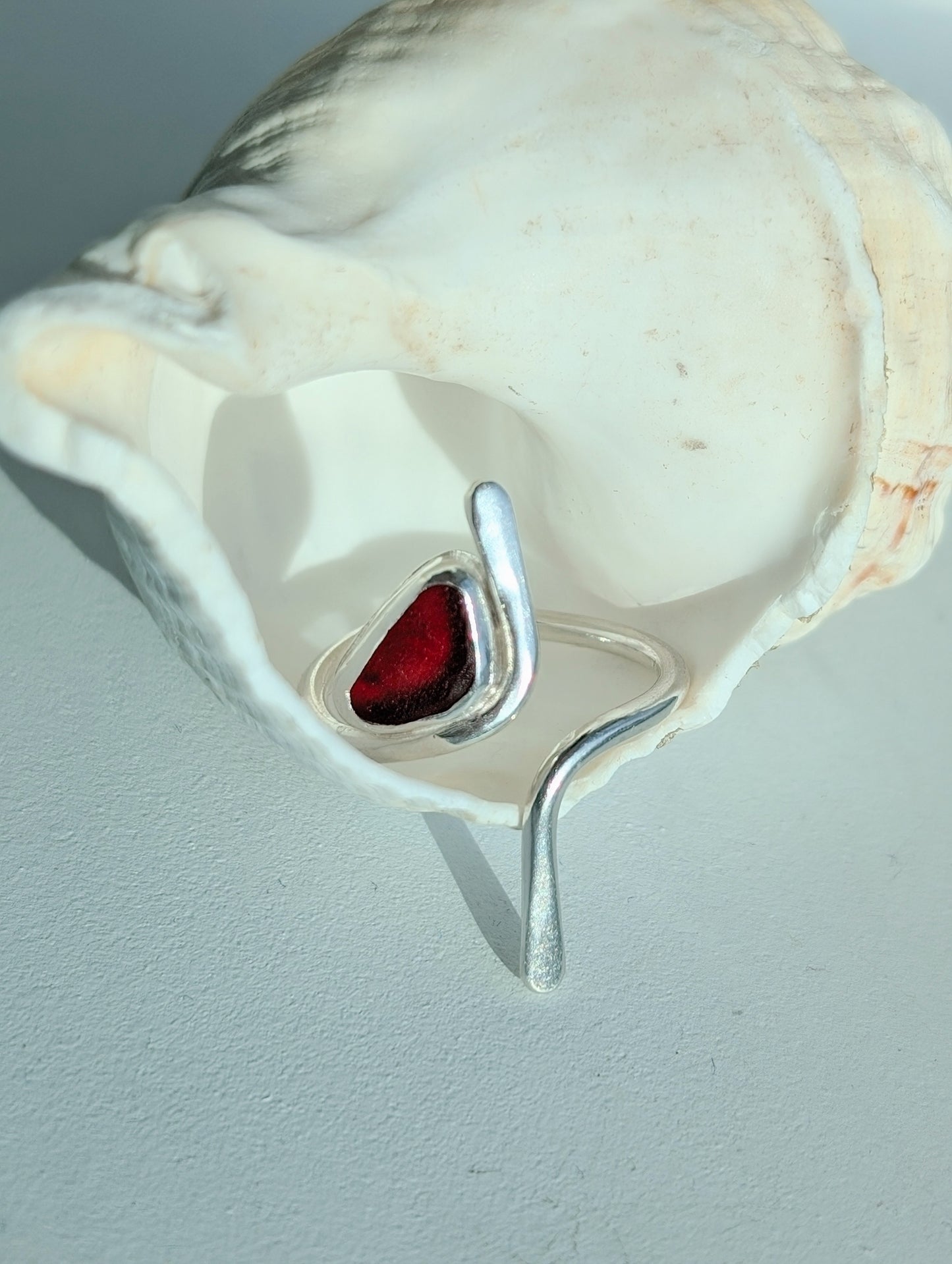 Wardie Bay Sterling Silver Red Adjustable Ring