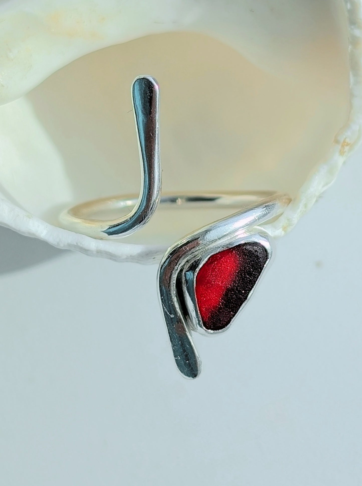 Wardie Bay Sterling Silver Red Adjustable Ring