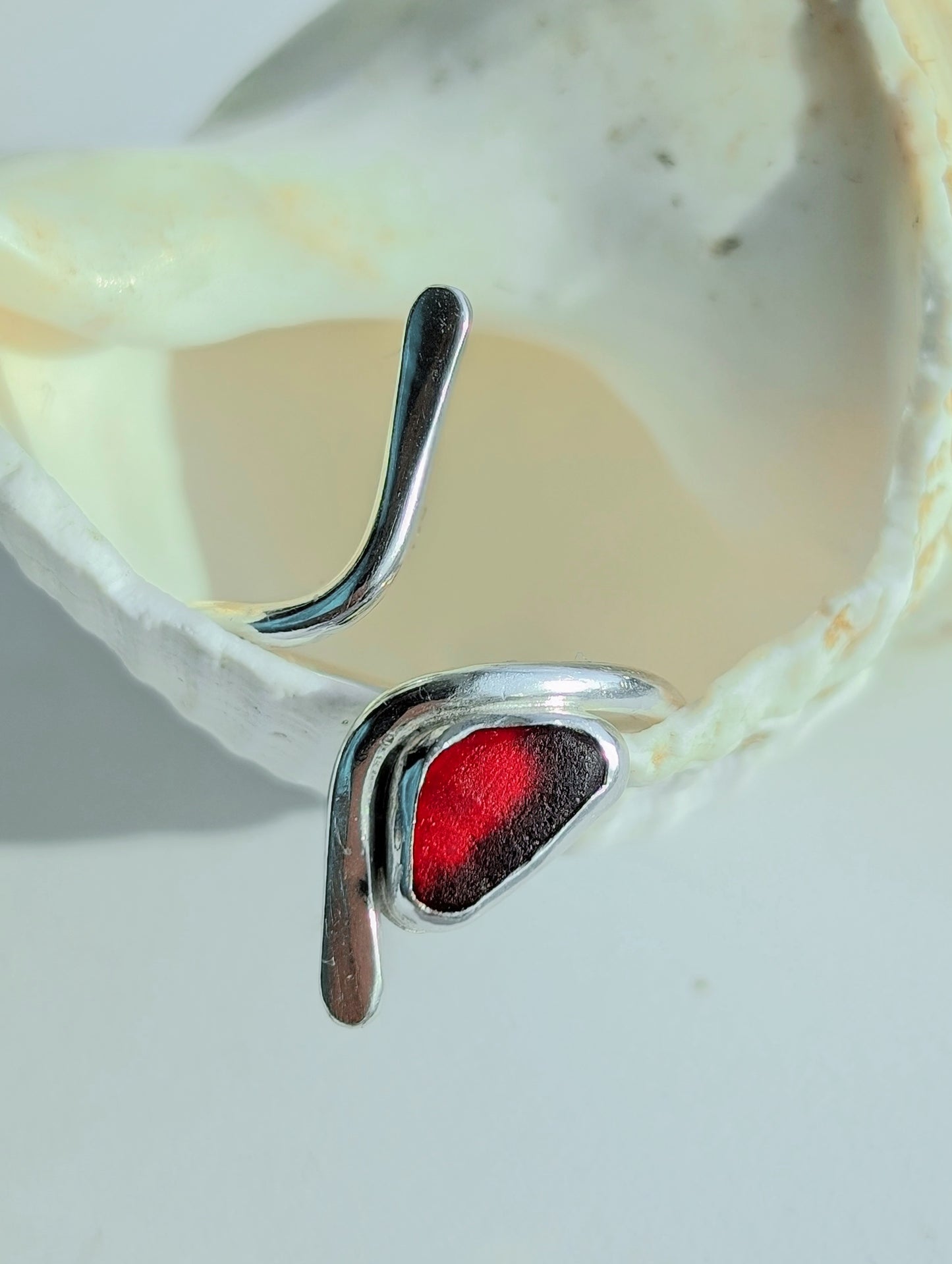Wardie Bay Sterling Silver Red Adjustable Ring