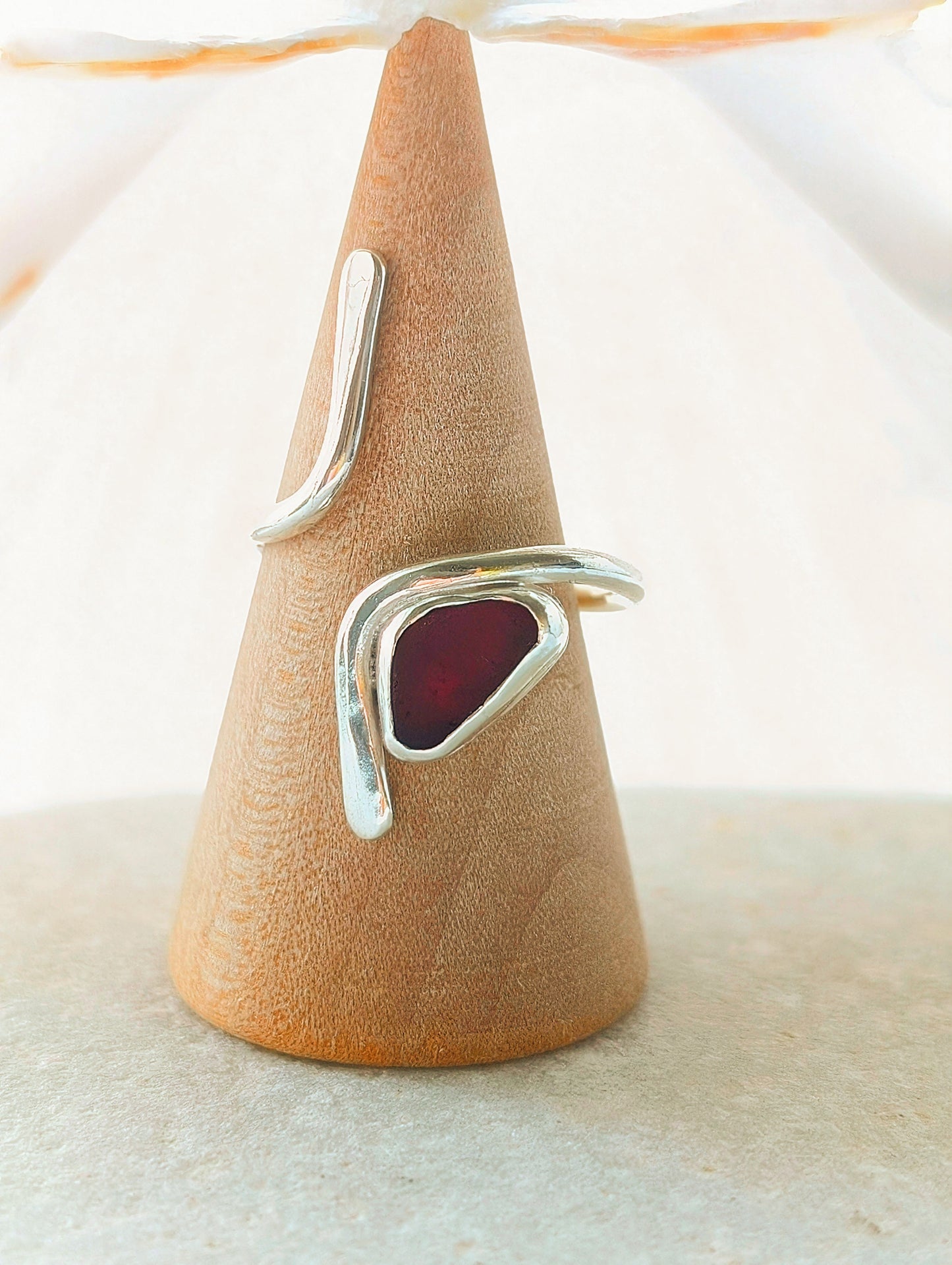 Wardie Bay Sterling Silver Red Adjustable Ring