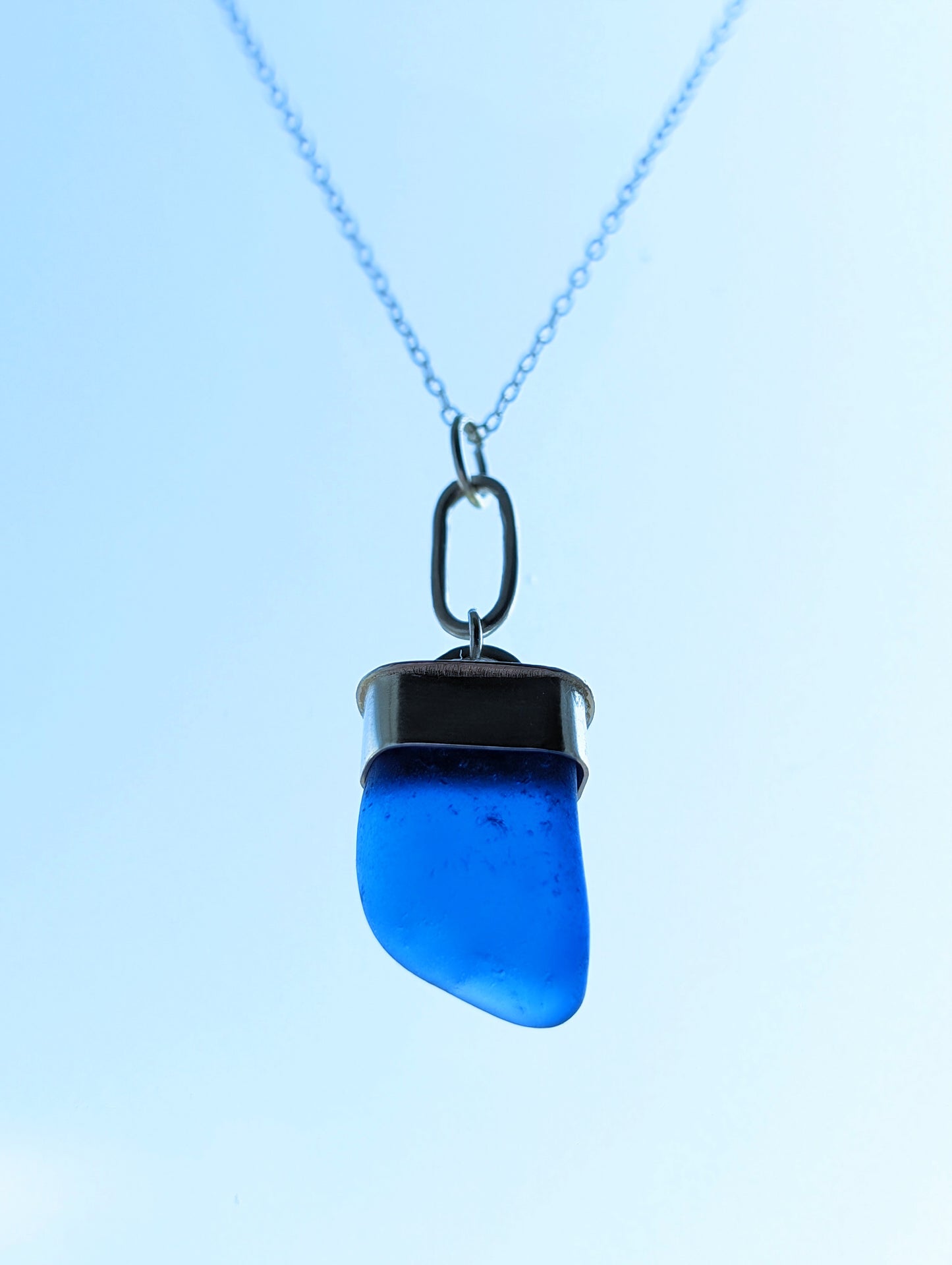 Cobalt Blue Edinburgh Sea Glass Sterling Silver Necklace