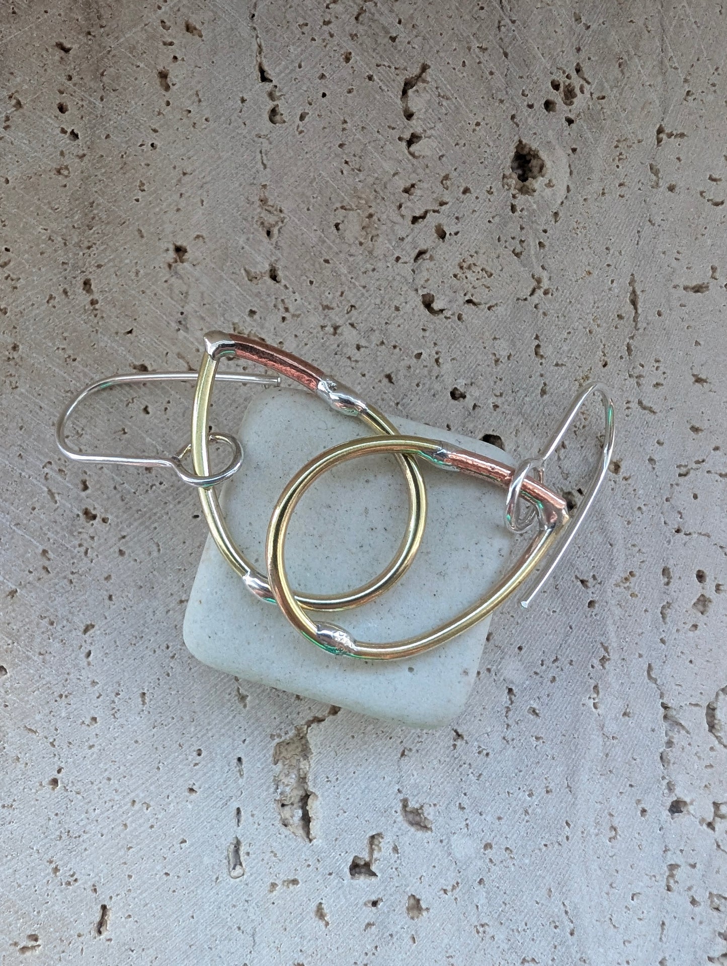 Teardrop Mixed-Metal Earrings with Sterling Silver, Salvaged Brass & Washed-up Copper