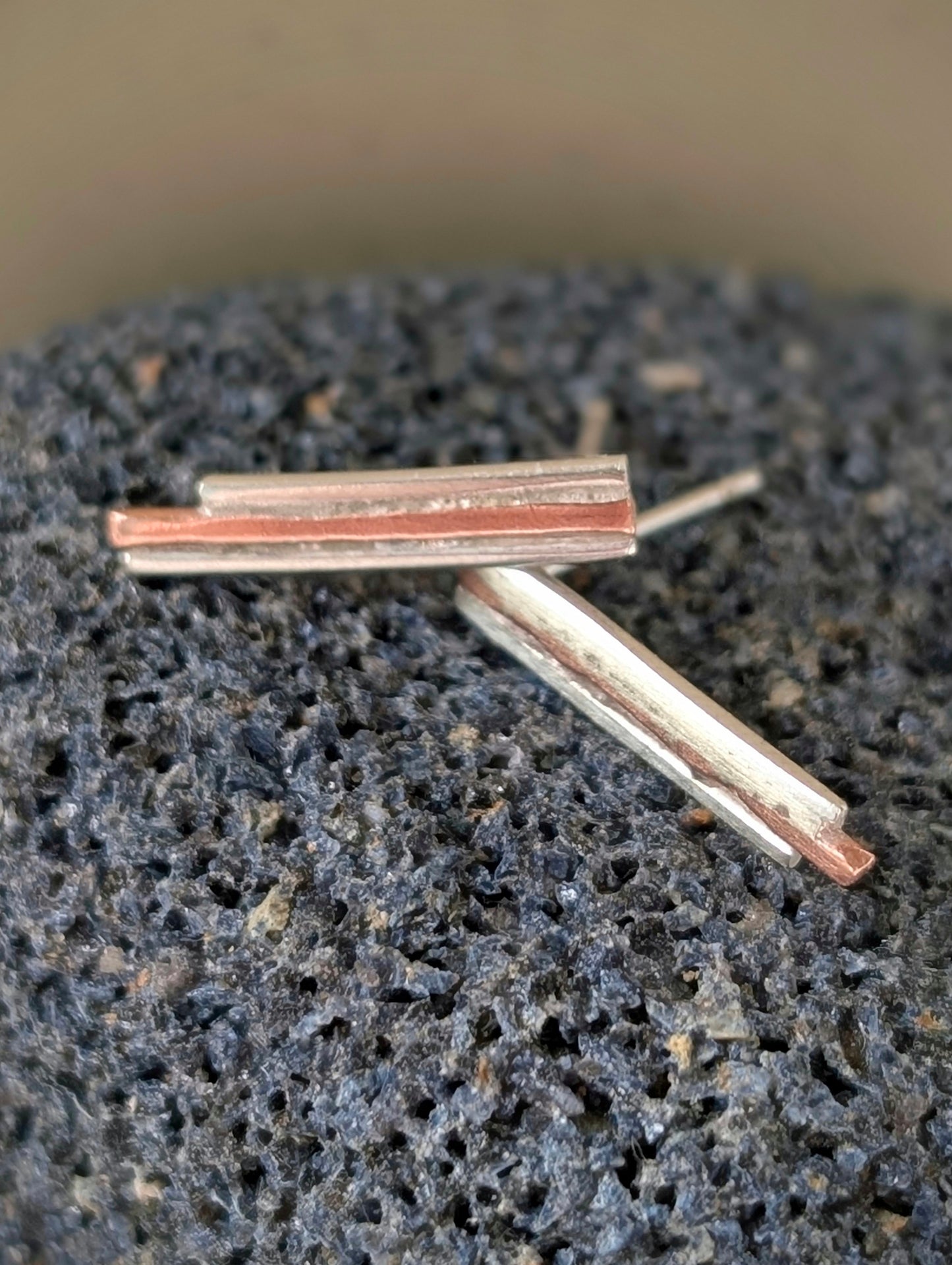 Rustic Minimalist Washed-up Copper & Silver Stud Earrings