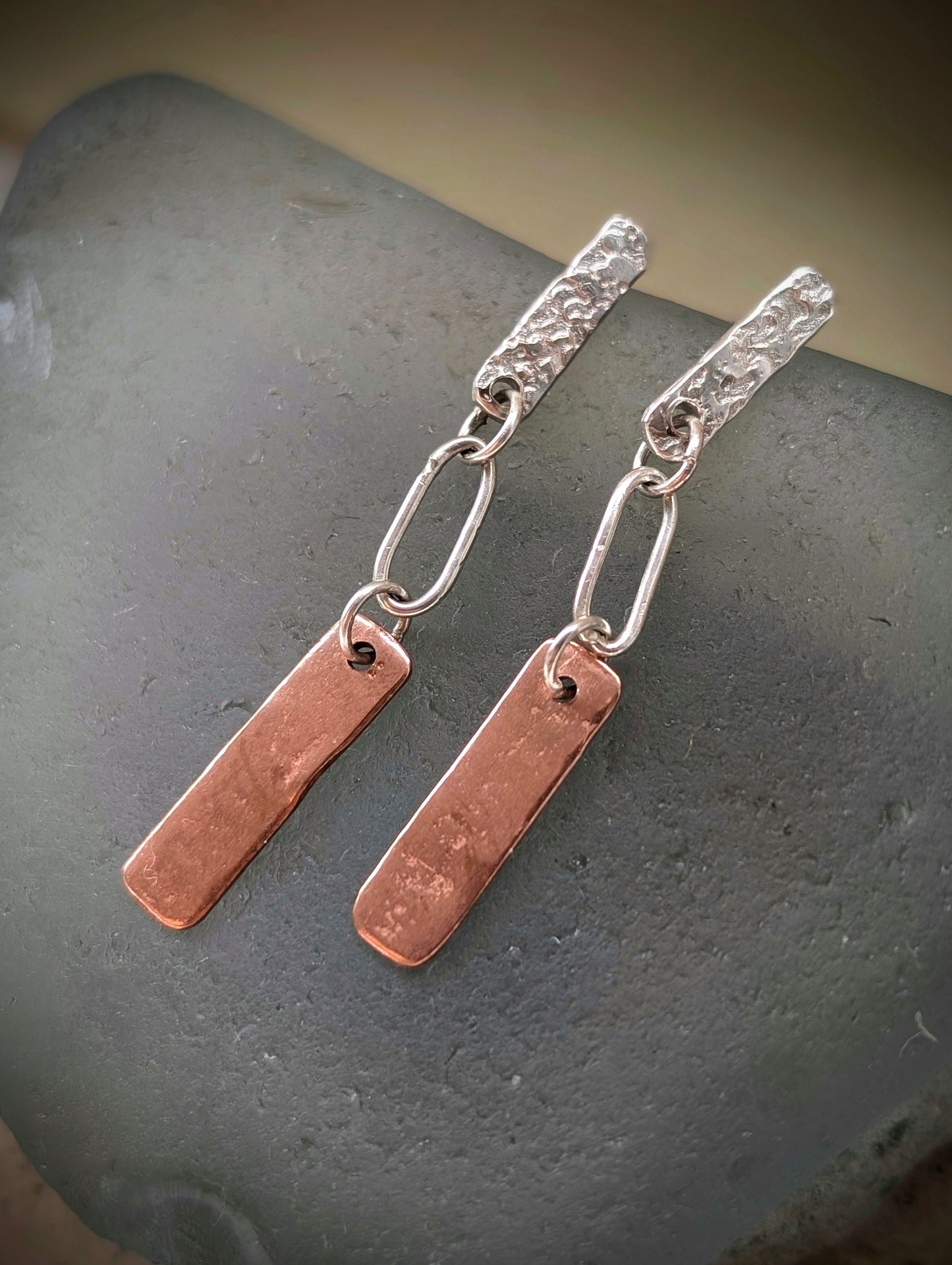 Washed-up Copper & Textured Silver Earrings