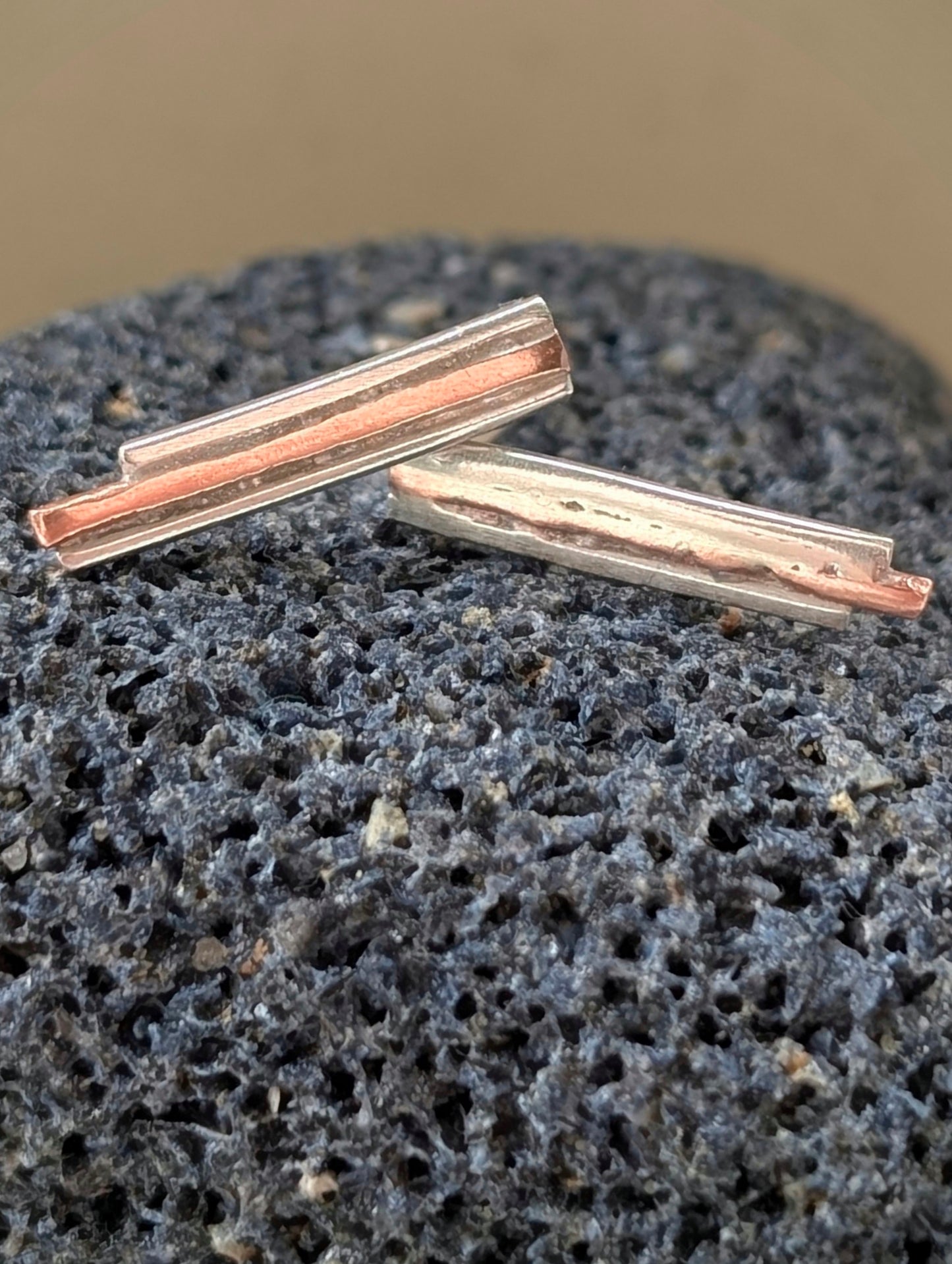 Rustic Minimalist Washed-up Copper & Silver Stud Earrings