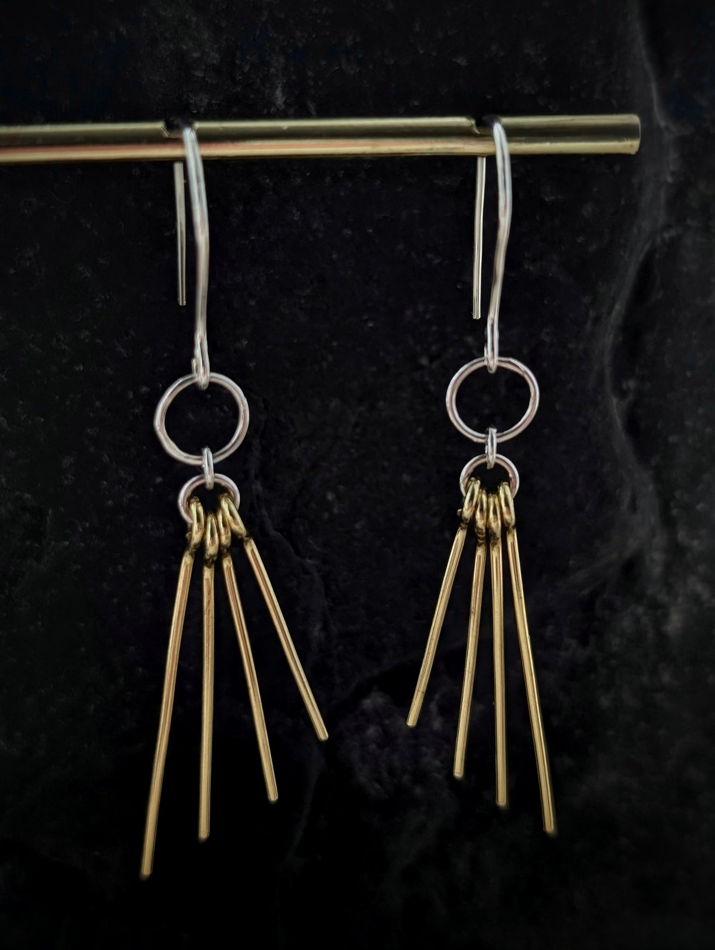 Sterling Silver & Brass Sun Ray Earrings