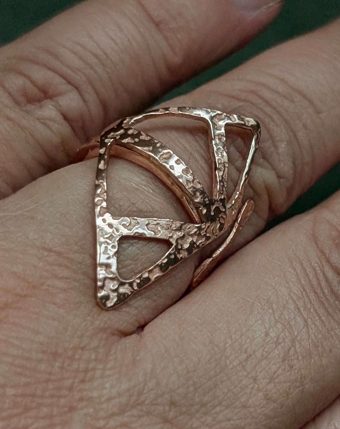 Large Textured Copper Adjustable Ring - Reclaimed Wire