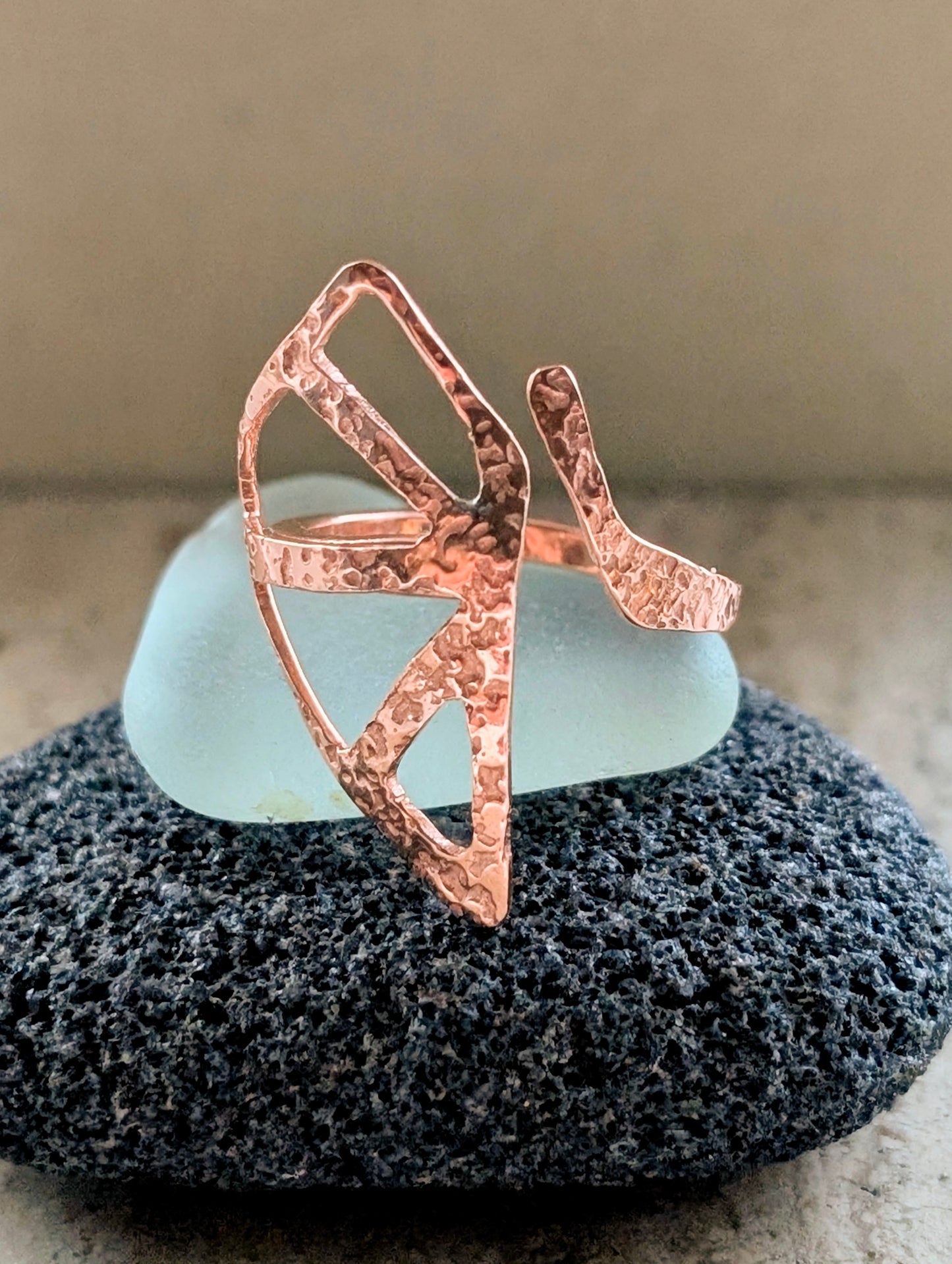 Large Textured Copper Adjustable Ring - Reclaimed Wire