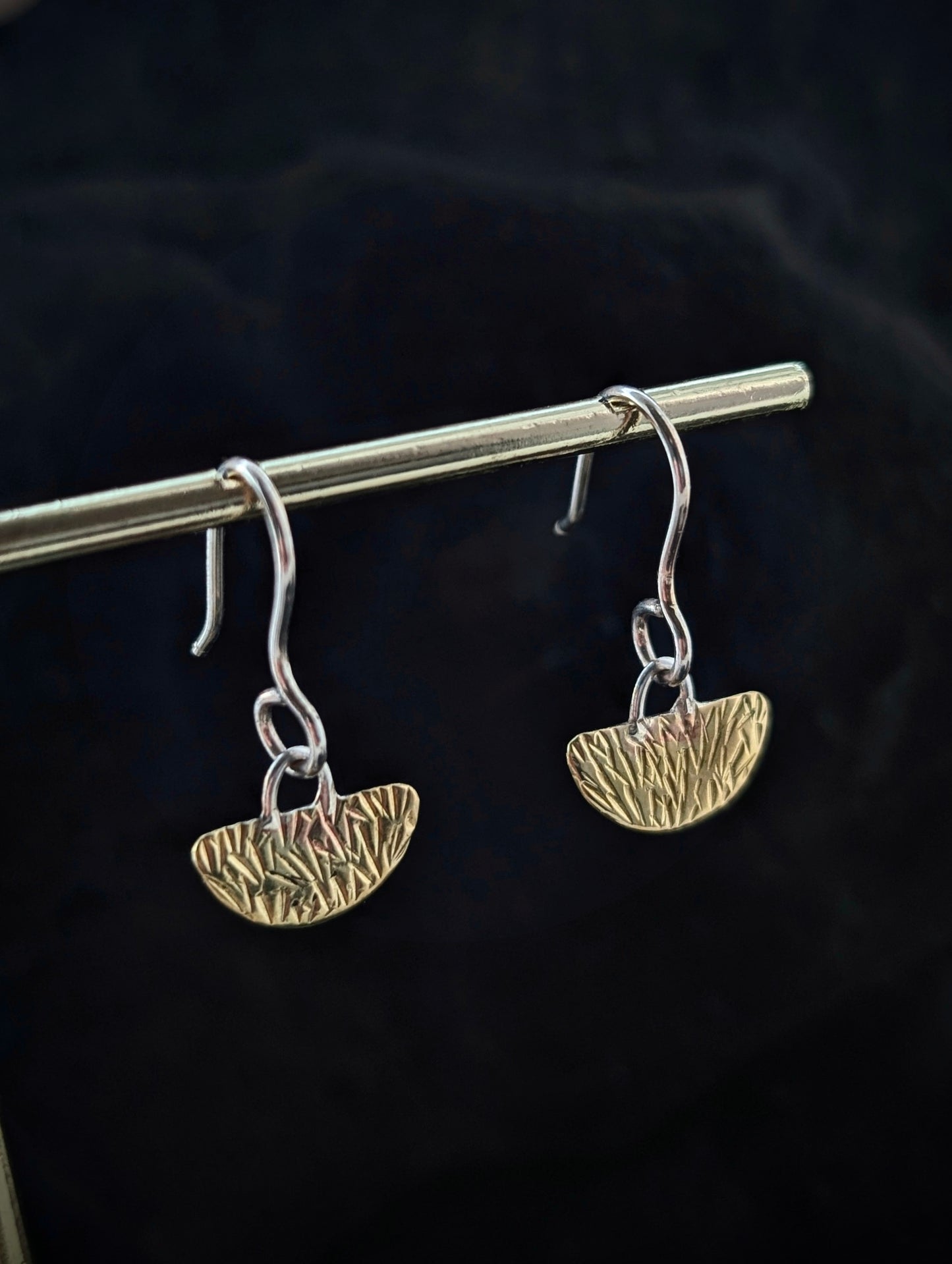 Stamped Scrap Brass & Sterling Silver Earrings