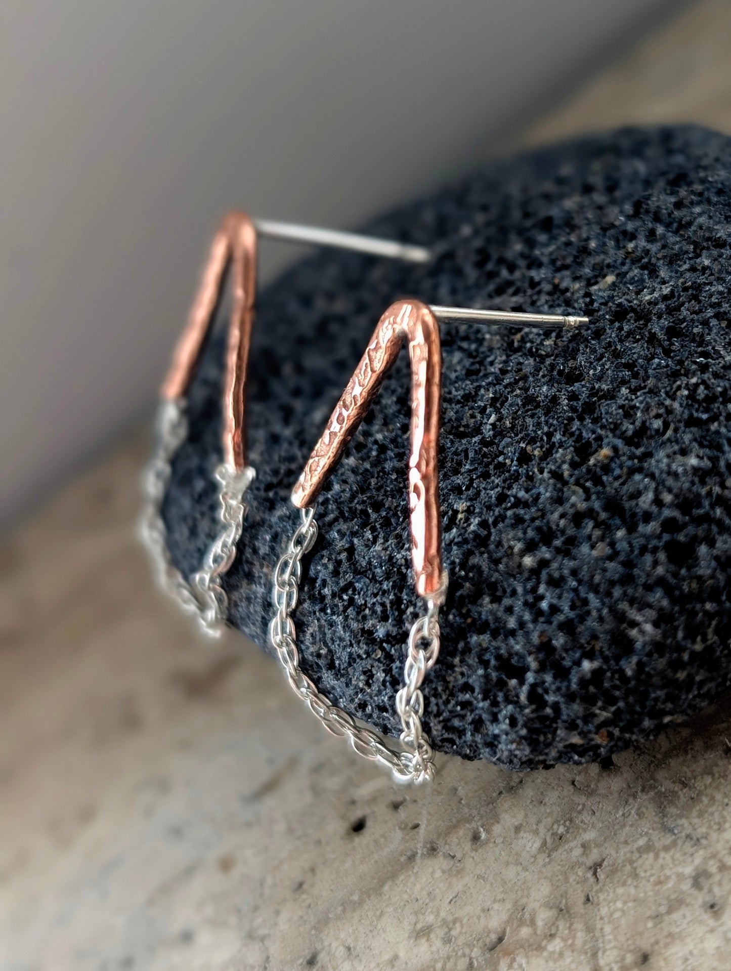 Found Copper and Sterling Silver Earrings