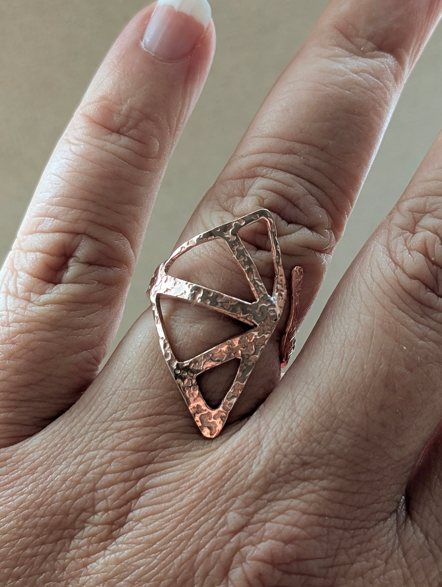 Large Textured Copper Adjustable Ring - Reclaimed Wire