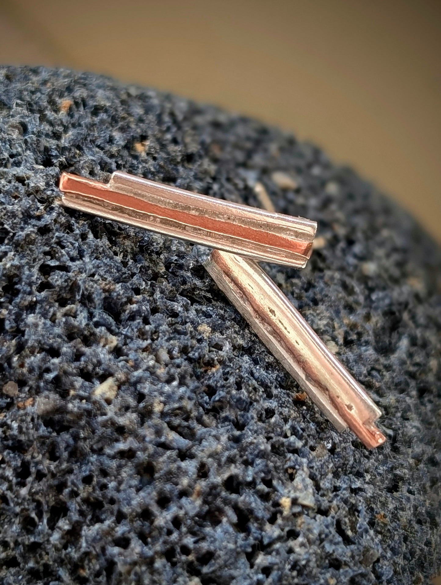 Rustic Minimalist Washed-up Copper & Silver Stud Earrings