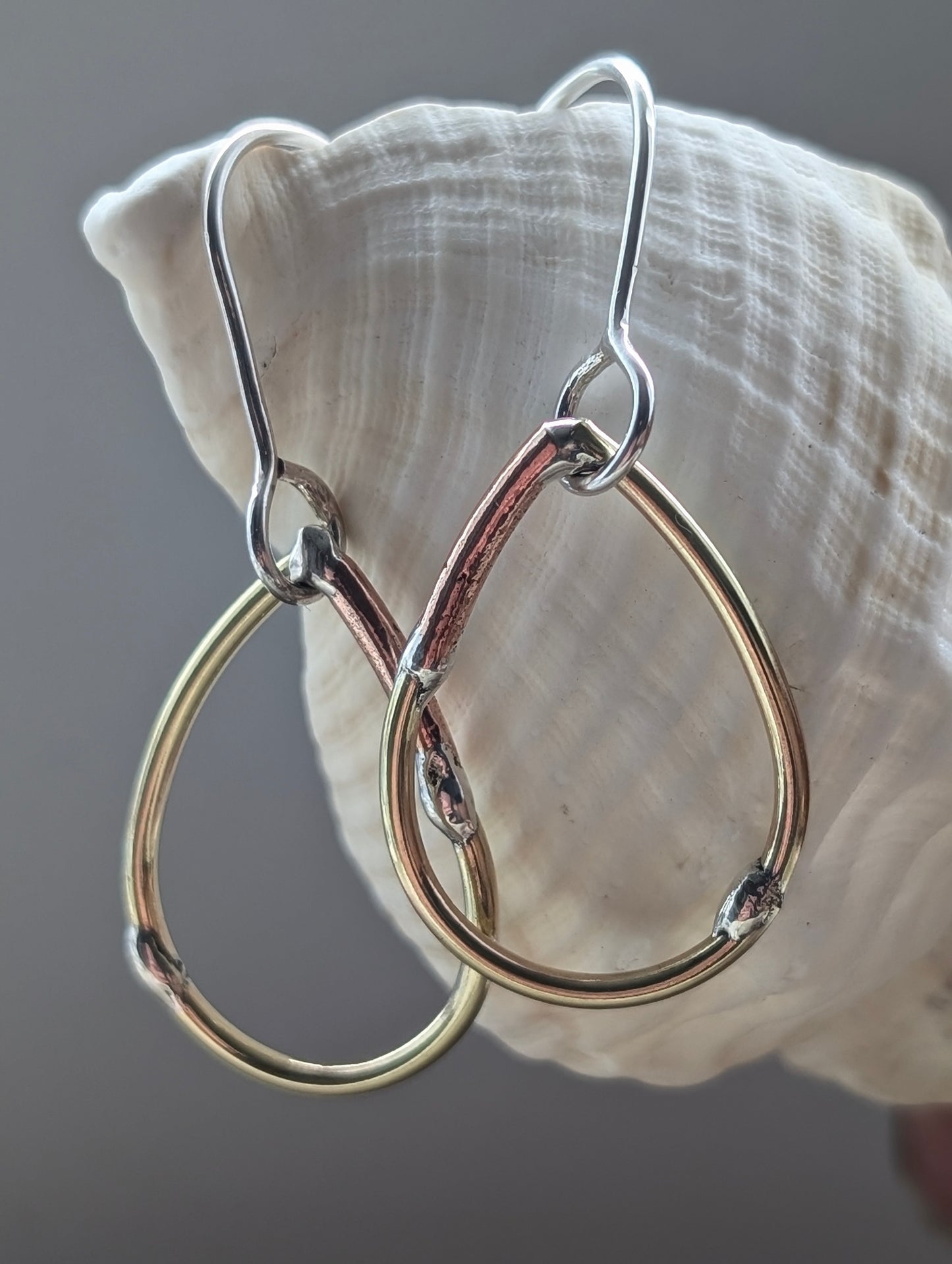 Teardrop Mixed-Metal Earrings with Sterling Silver, Salvaged Brass & Washed-up Copper