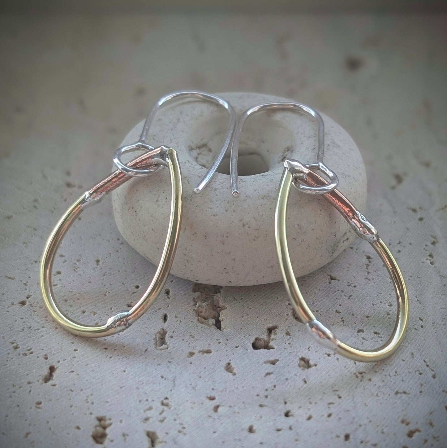 Teardrop Mixed-Metal Earrings with Sterling Silver, Salvaged Brass & Washed-up Copper