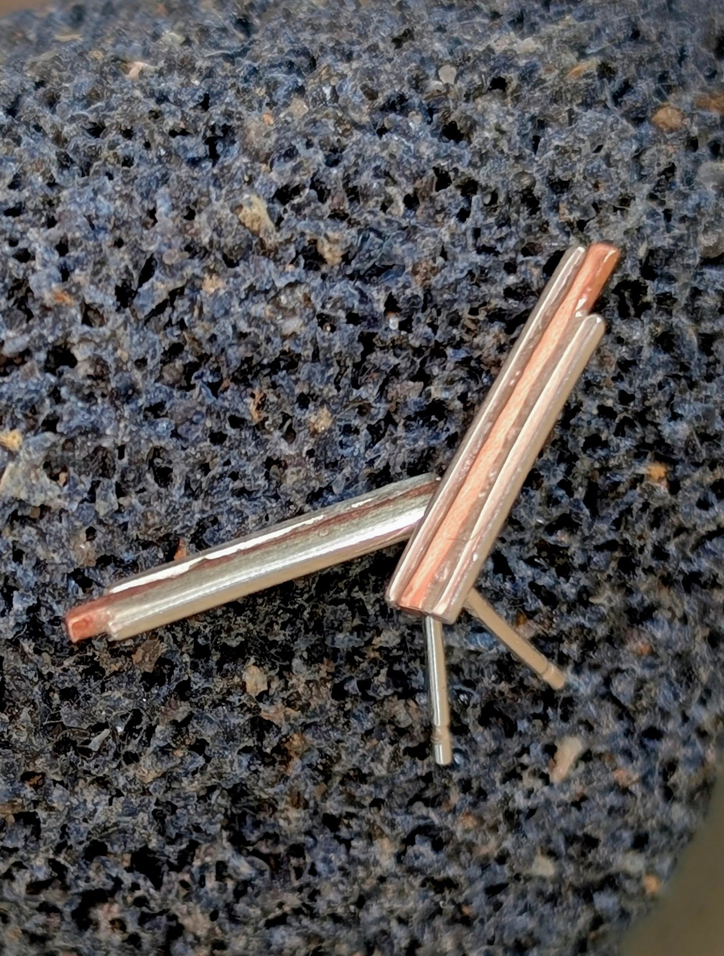 Rustic Minimalist Washed-up Copper & Silver Stud Earrings