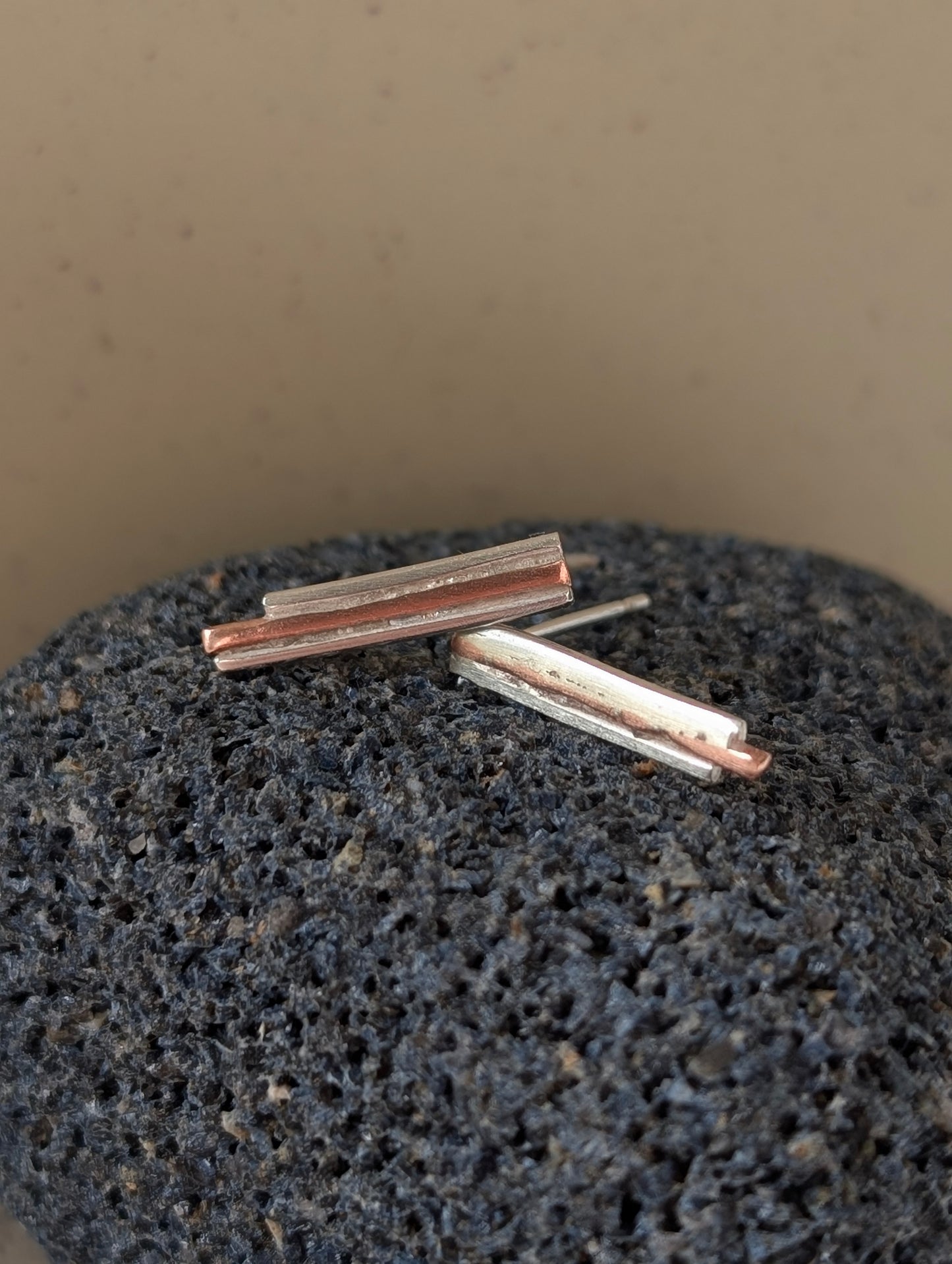 Rustic Minimalist Washed-up Copper & Silver Stud Earrings