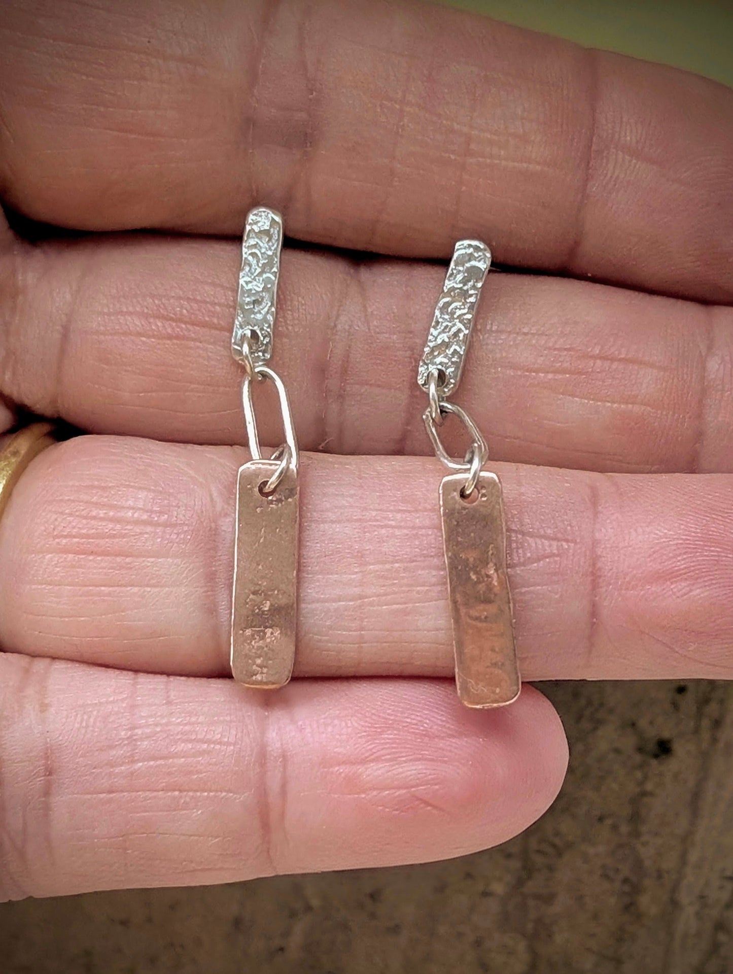 Washed-up Copper & Textured Silver Earrings