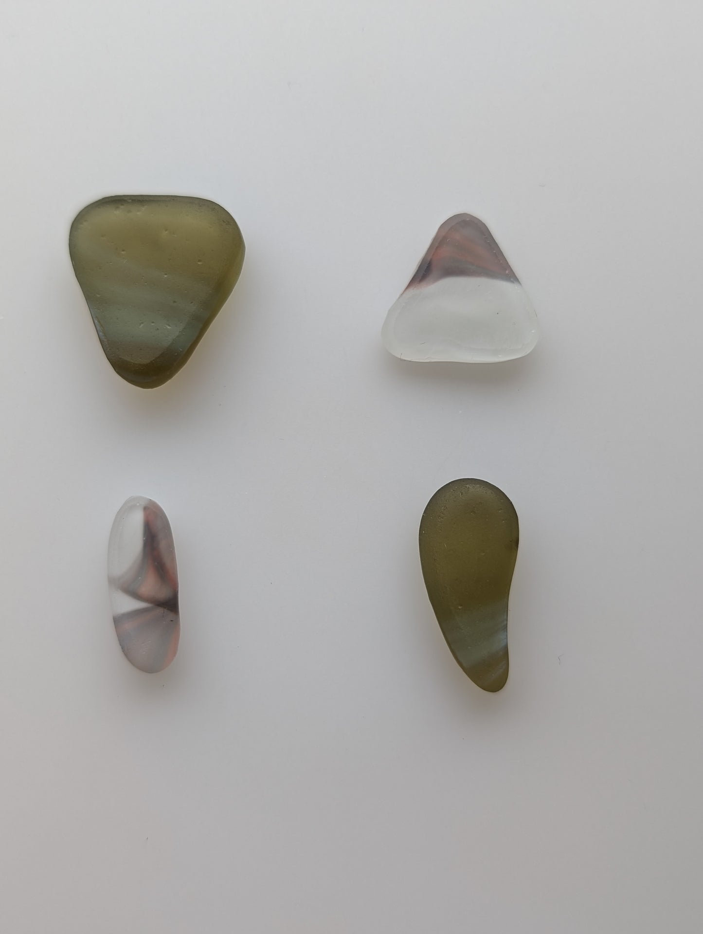 "Mossy Multis" odd pairs: Hand-shaped Edinburgh Sea-Pieces - Sea Glass & Sea Pottery