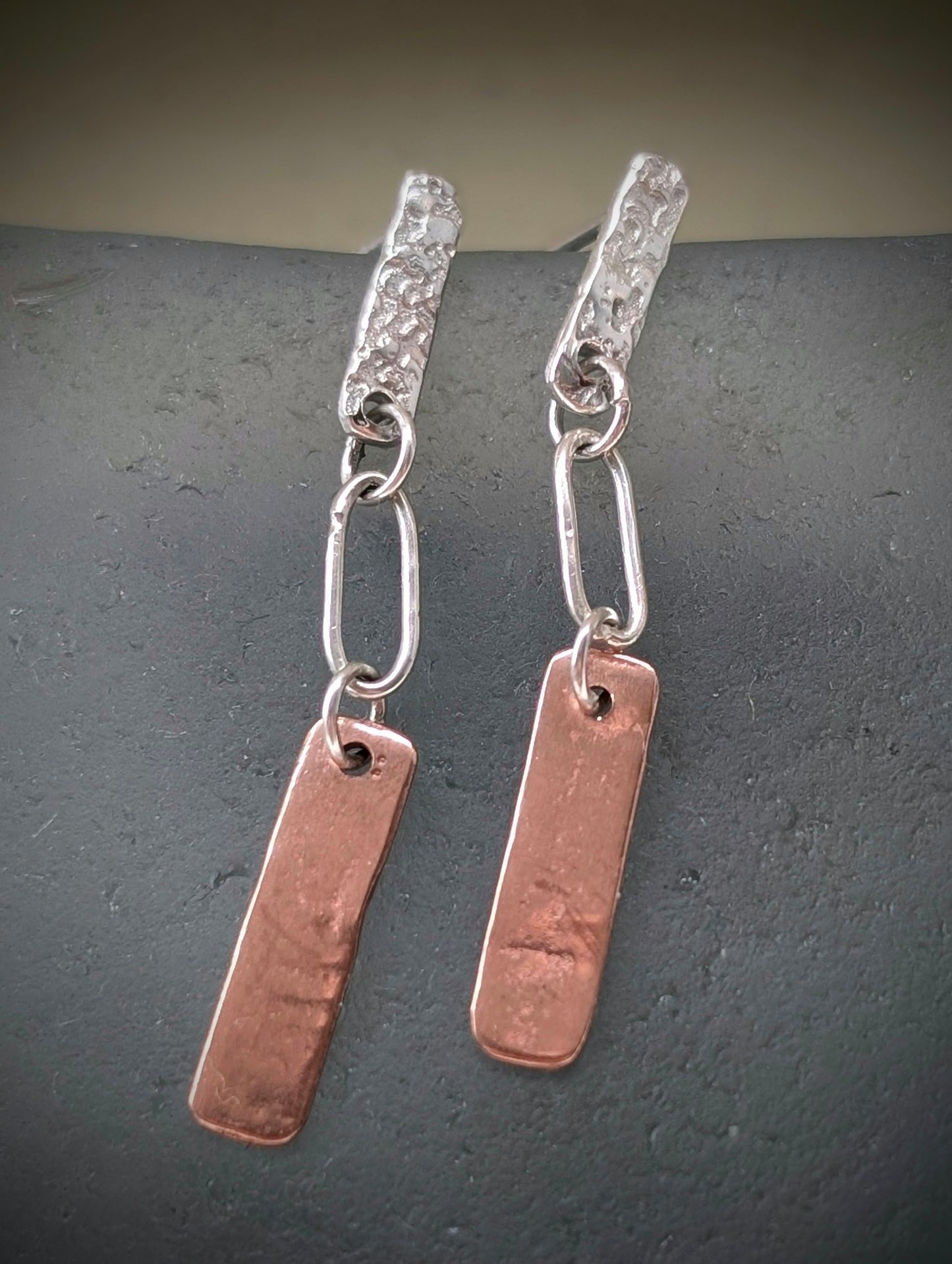 Washed-up Copper & Textured Silver Earrings