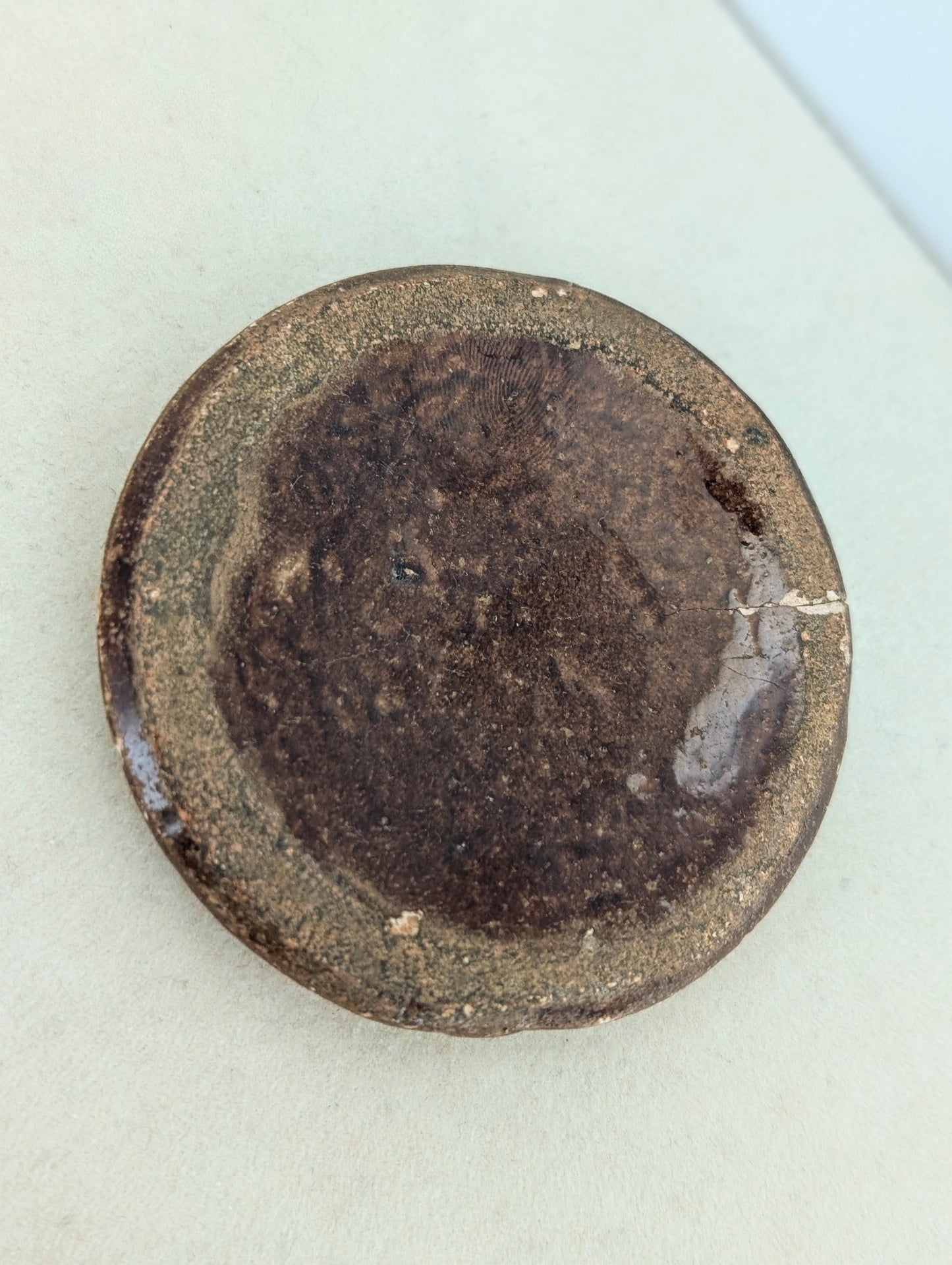 3 Washed-up Clay Marbles in Washed-up Ceramic Dish