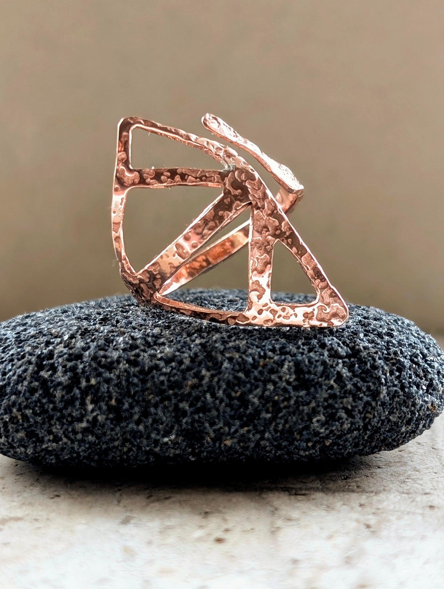 Large Textured Copper Adjustable Ring - Reclaimed Wire