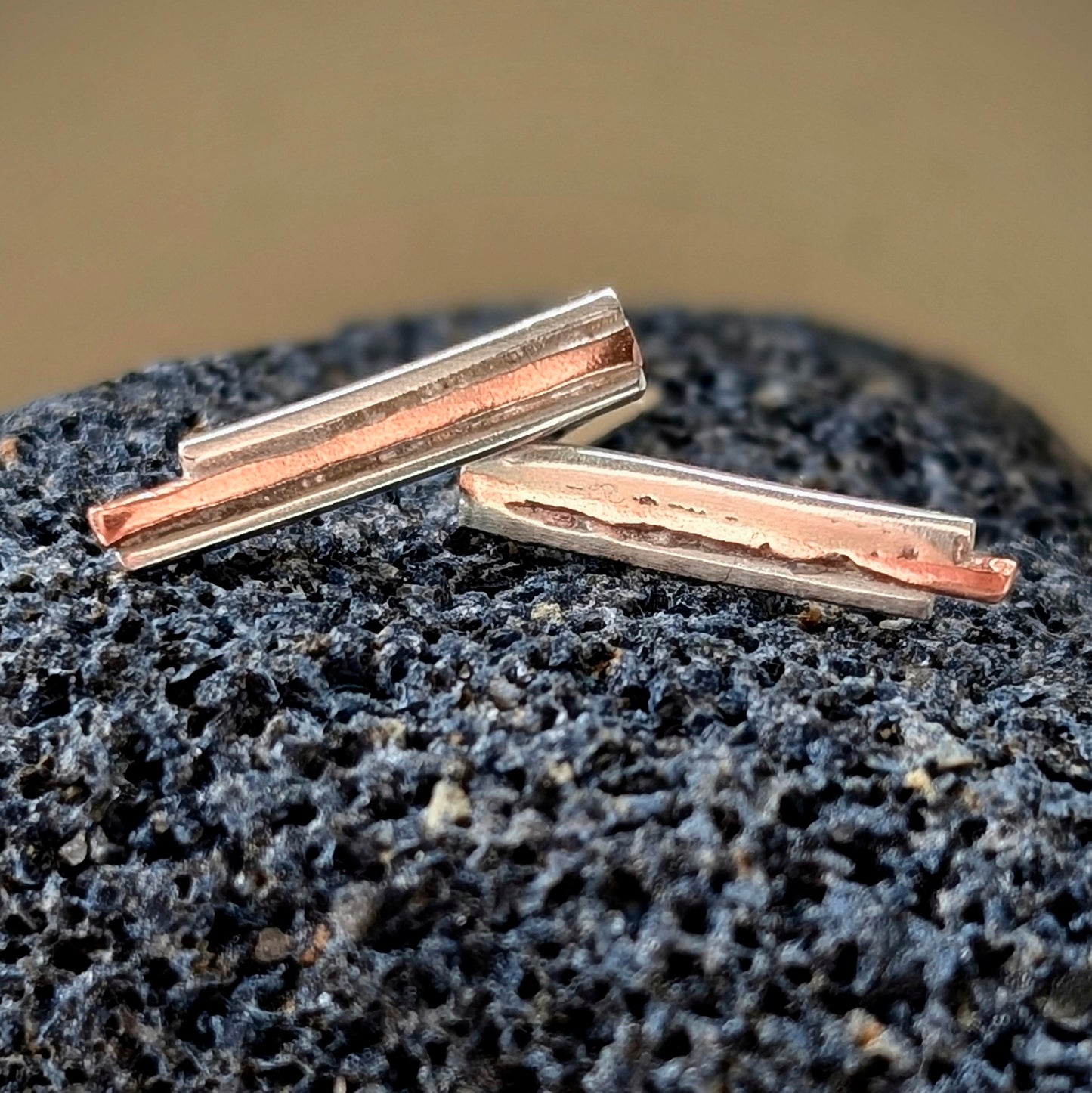 Rustic Minimalist Washed-up Copper & Silver Stud Earrings