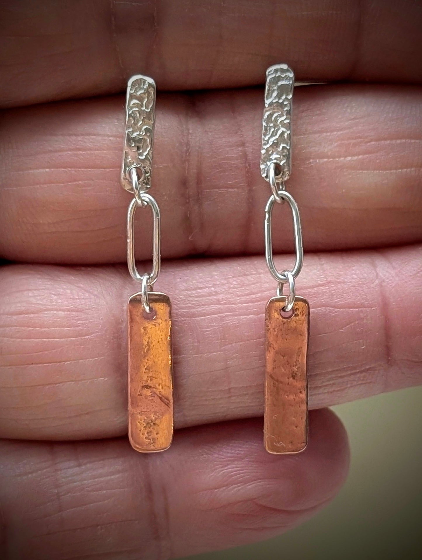 Washed-up Copper & Textured Silver Earrings