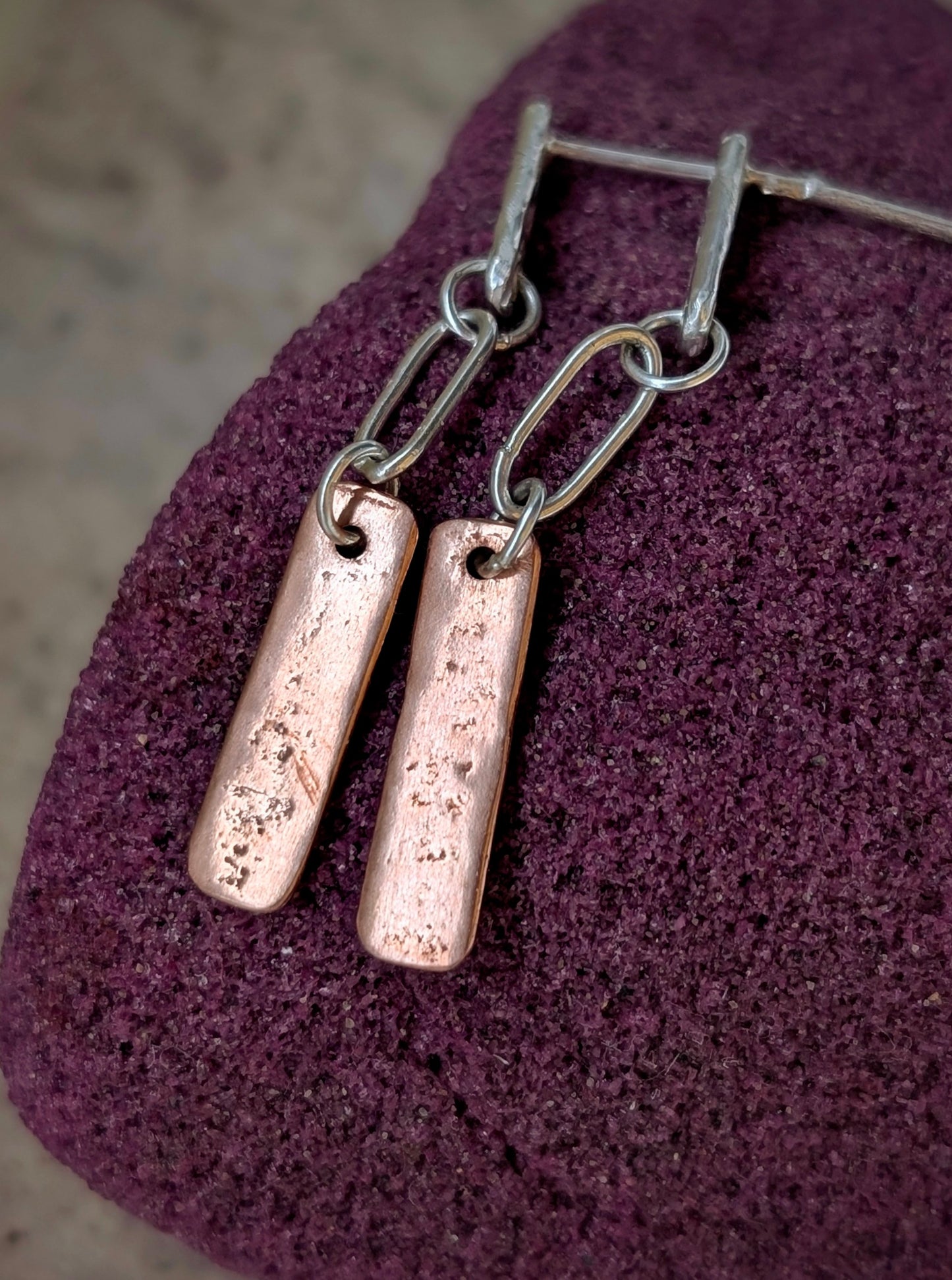 Washed-up Copper & Textured Silver Earrings