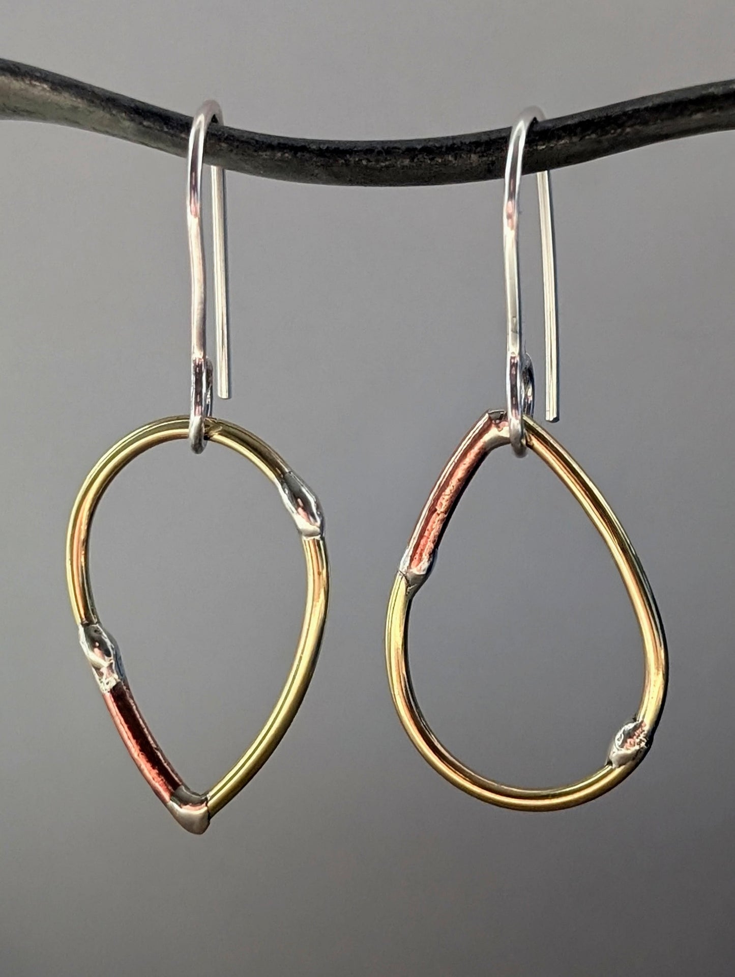 Teardrop Mixed-Metal Earrings with Sterling Silver, Salvaged Brass & Washed-up Copper