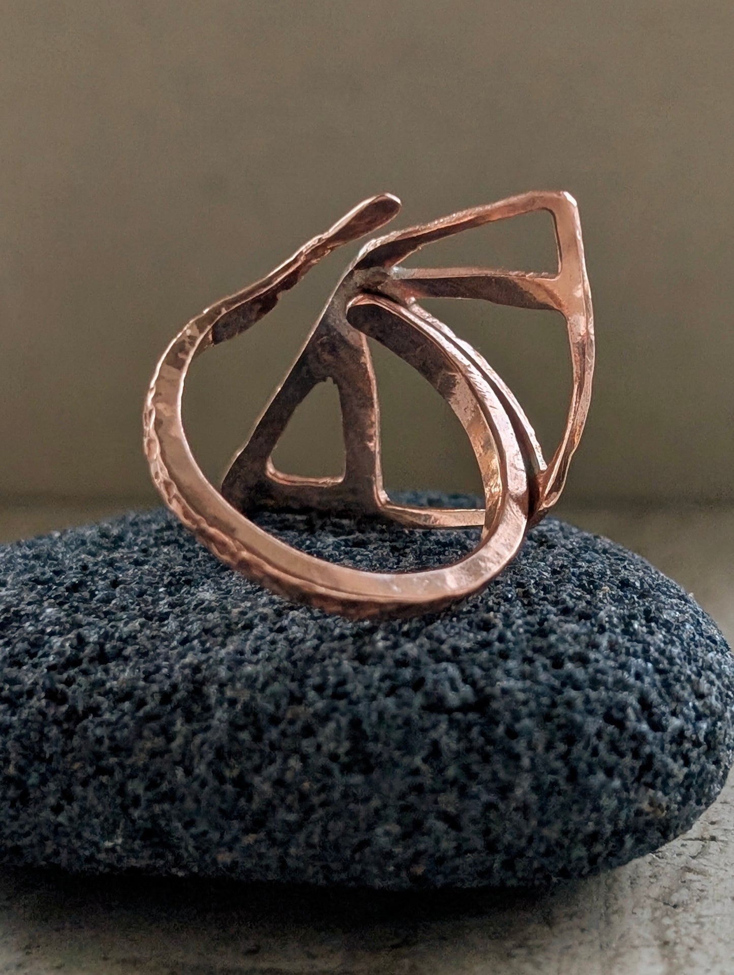 Large Textured Copper Adjustable Ring - Reclaimed Wire