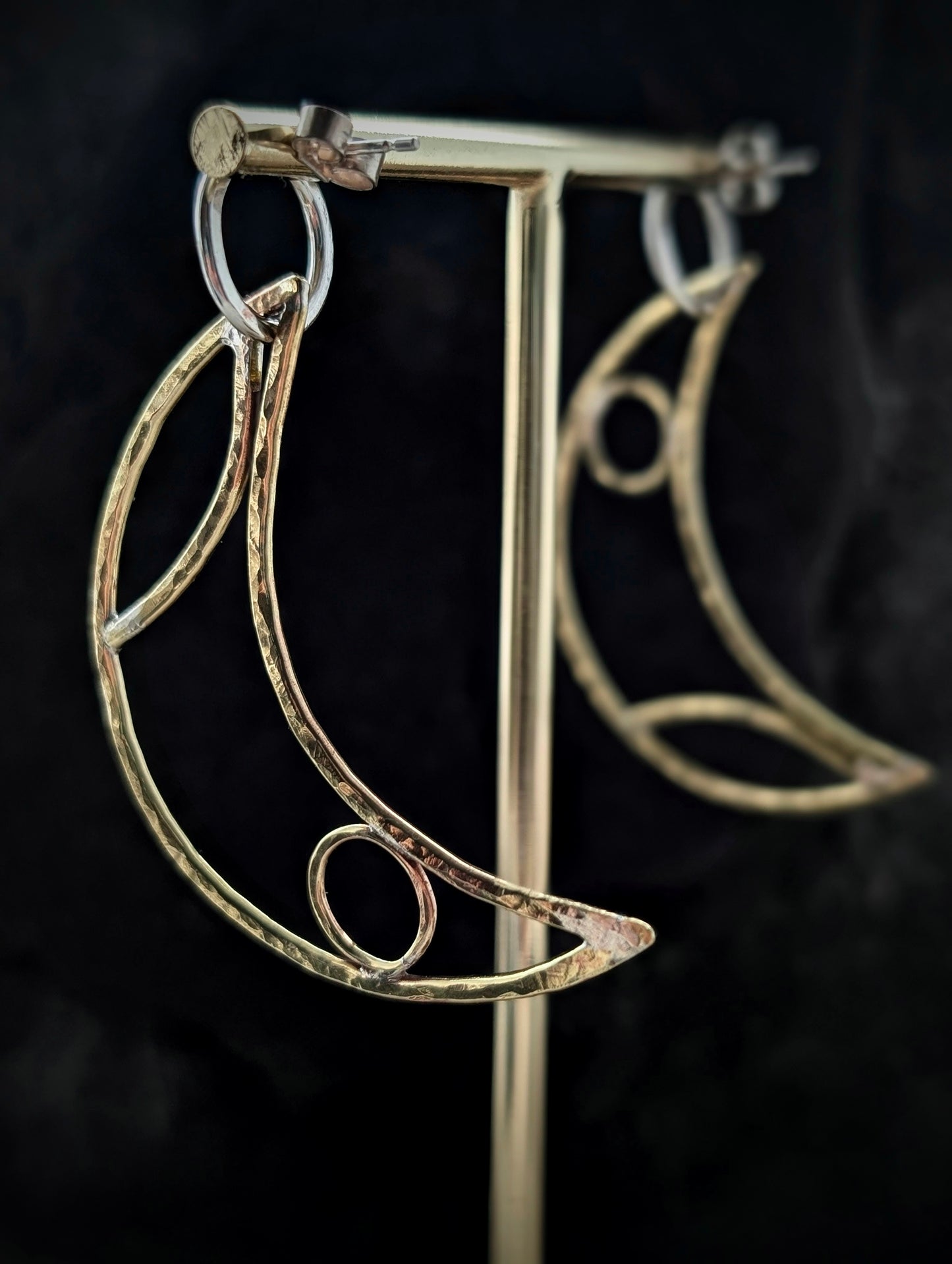 Sterling Silver & Brass Crescent Moon Hoop Earrings