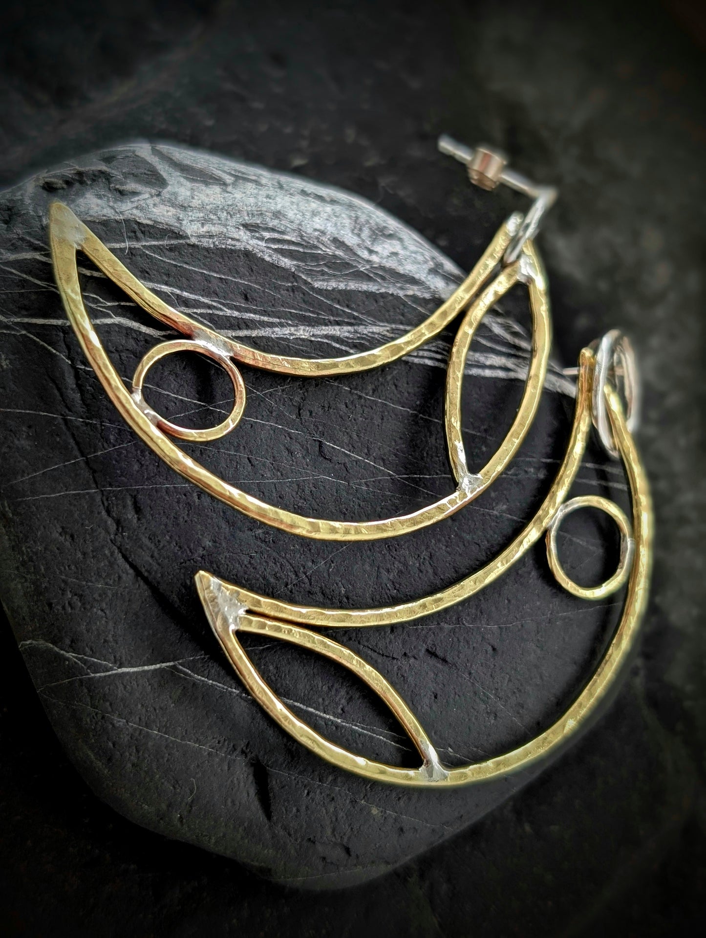 Sterling Silver & Brass Crescent Moon Hoop Earrings