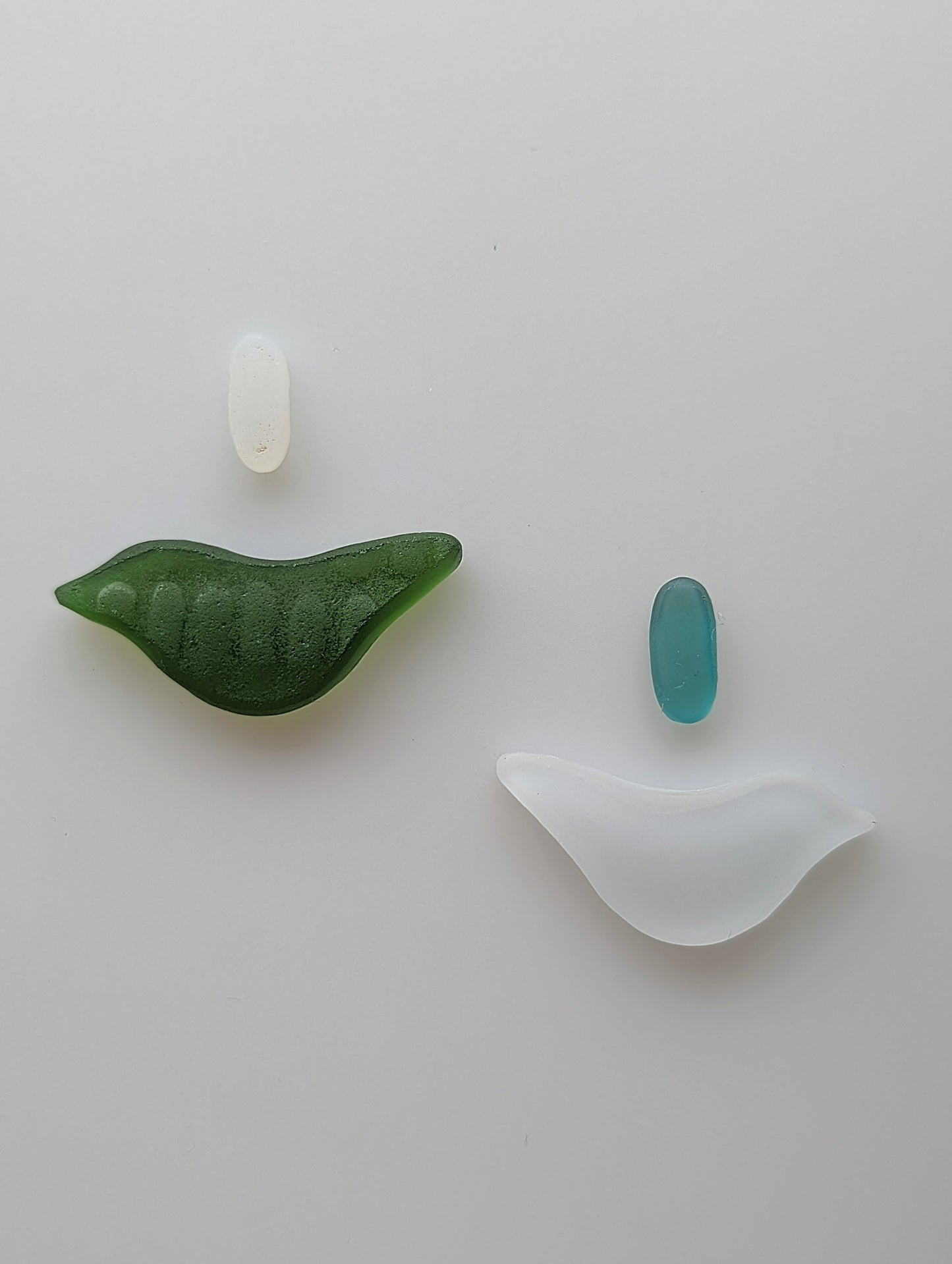 "Hanging Birds" odd pairs: Hand-shaped Edinburgh Sea-Pieces - Sea Glass & Sea Pottery