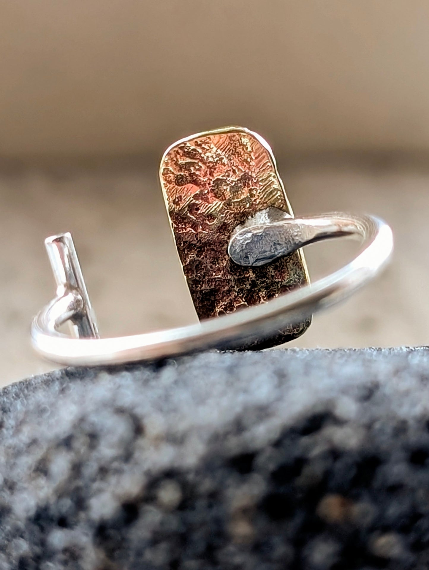 Washed-up Antique Brass & Sterling Silver Adjustable Ring
