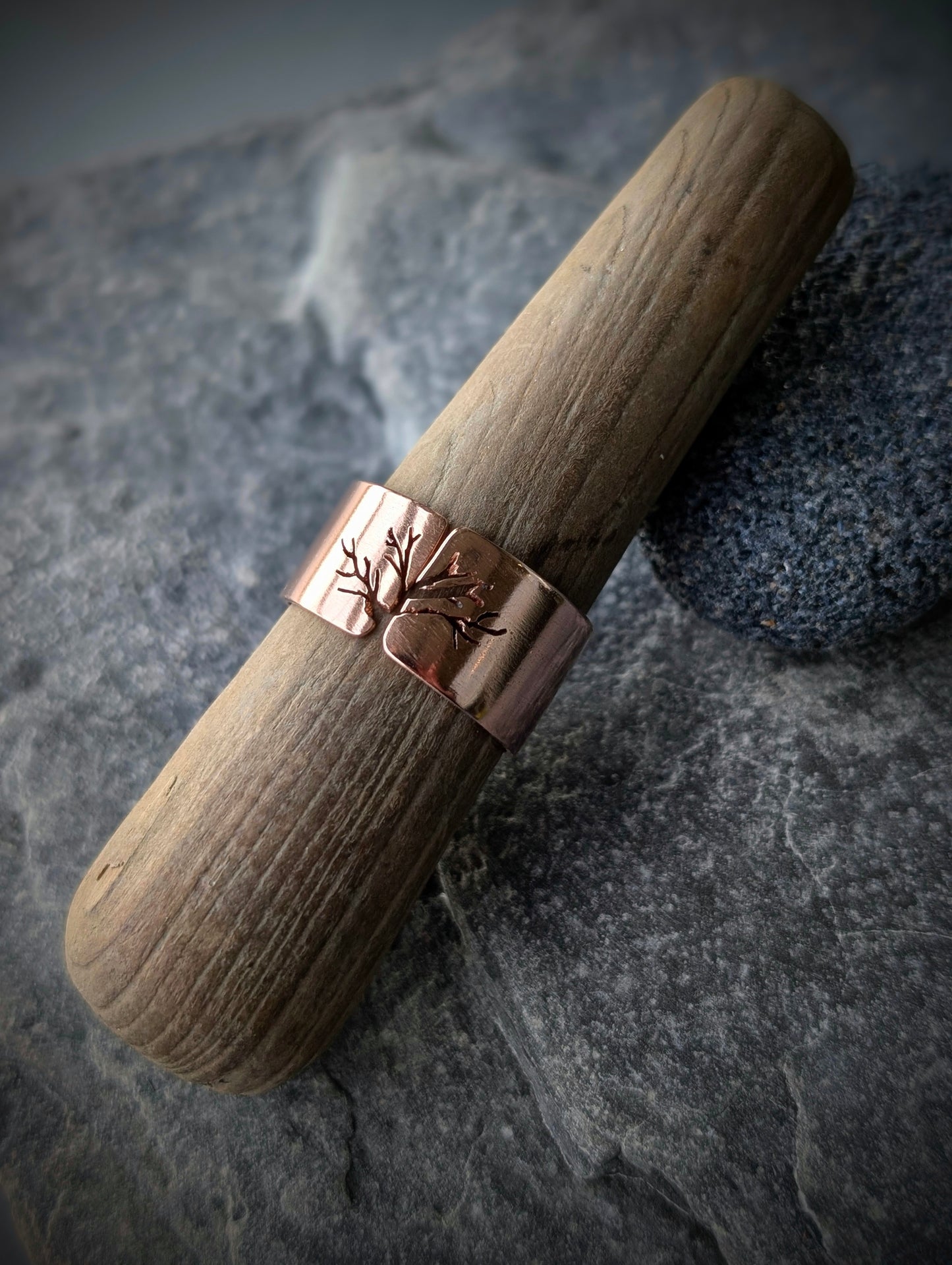 Men's Washed-up copper "Tree of Life" Adjustable Ring