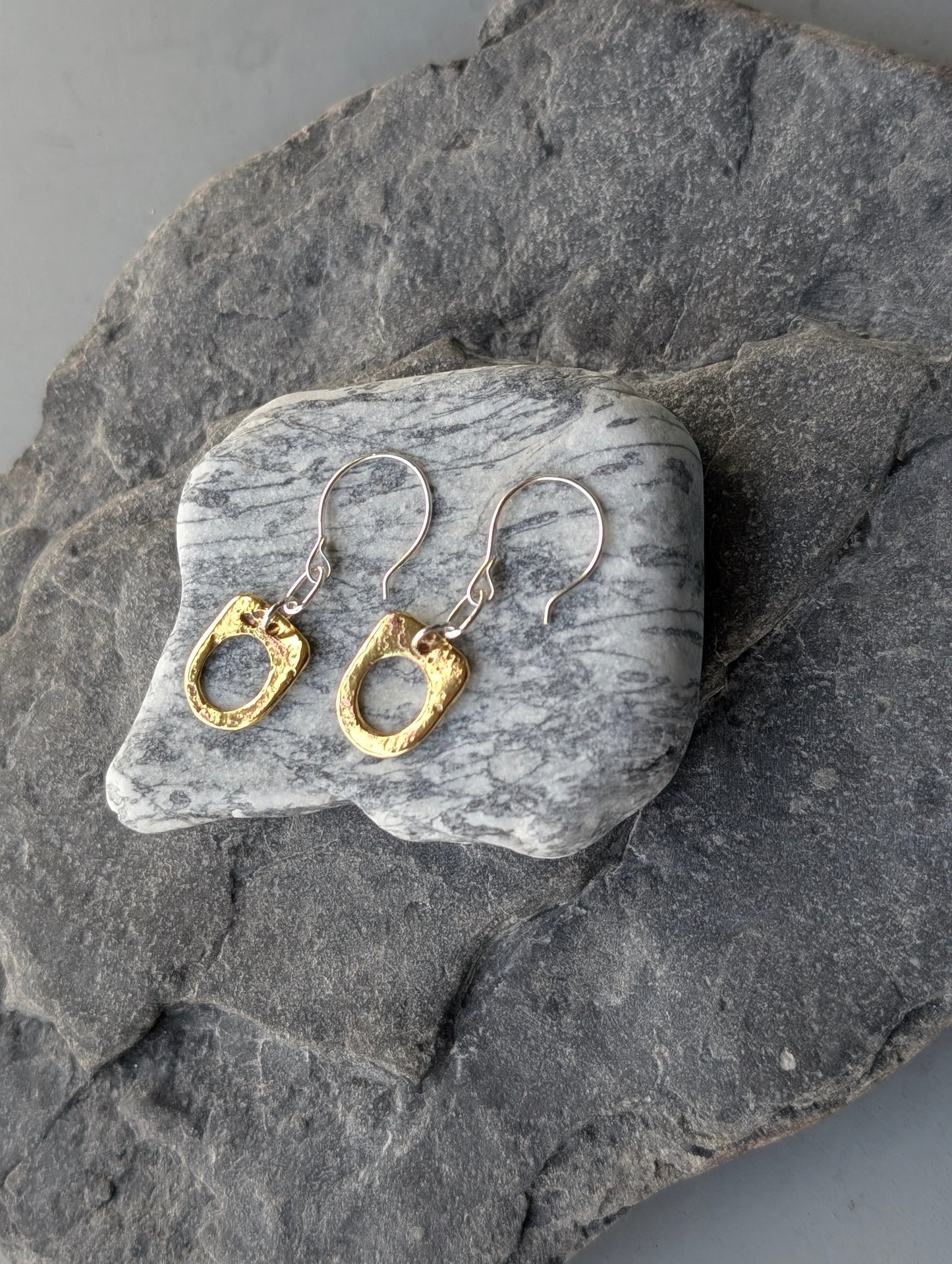 Washed-up Antique Brass & Sterling Silver Earrings