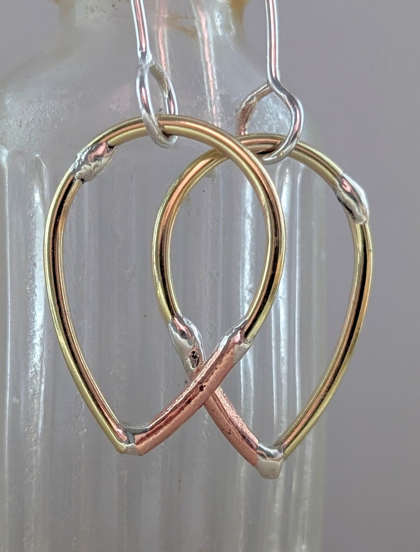 Teardrop Mixed-Metal Earrings with Sterling Silver, Salvaged Brass & Washed-up Copper