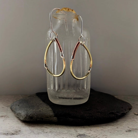 Teardrop Mixed-Metal Earrings with Sterling Silver, Salvaged Brass & Washed-up Copper