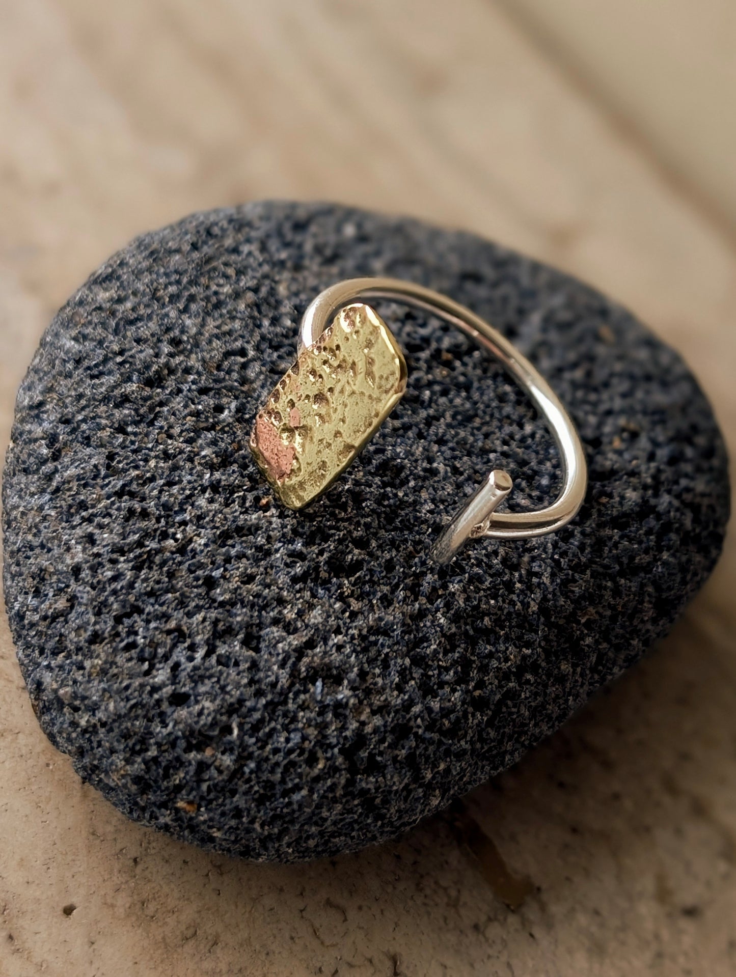 Washed-up Antique Brass & Sterling Silver Adjustable Ring