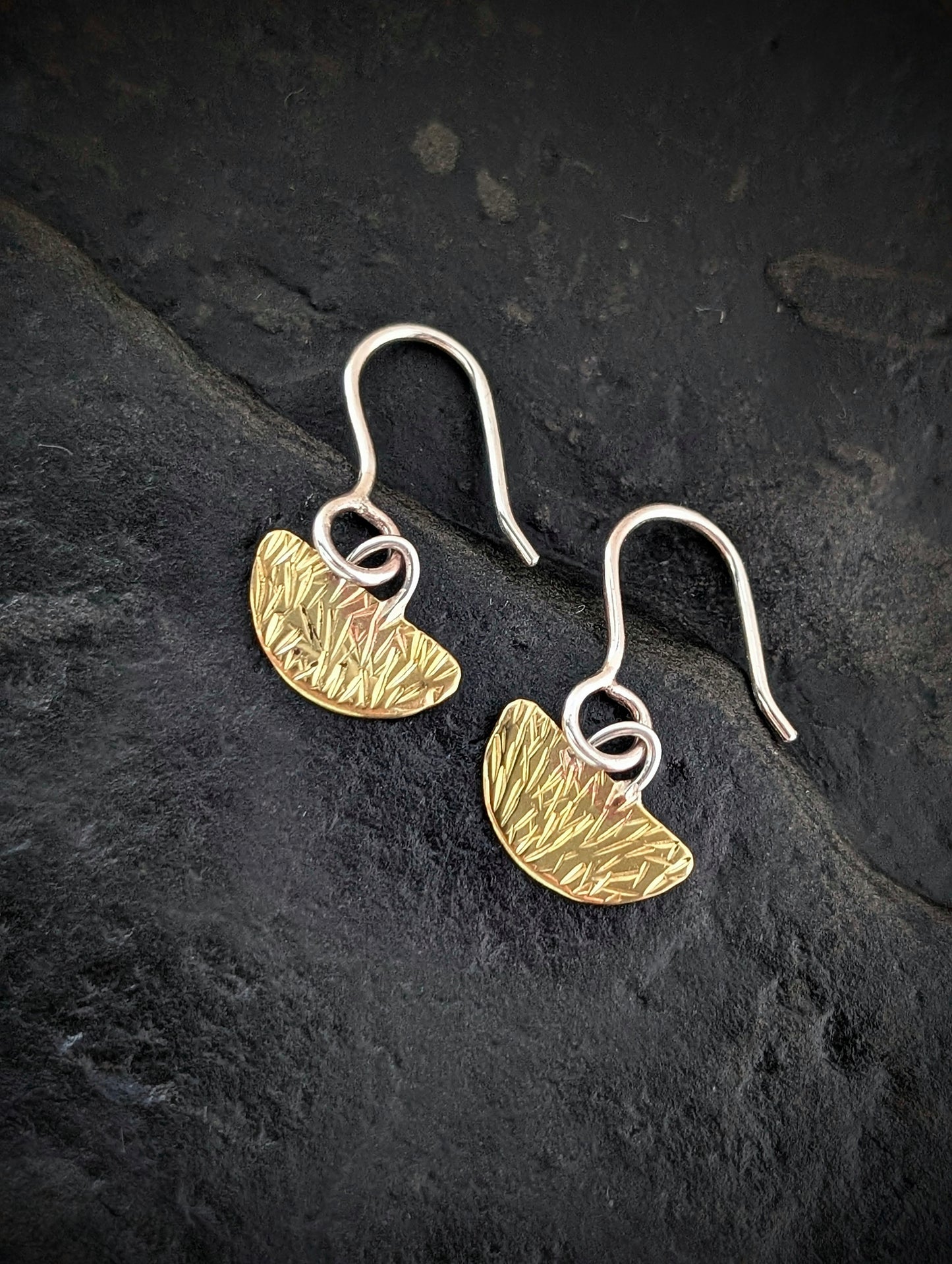 Stamped Scrap Brass & Sterling Silver Earrings