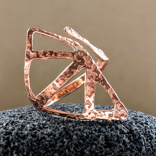 Large Textured Copper Adjustable Ring - Reclaimed Wire