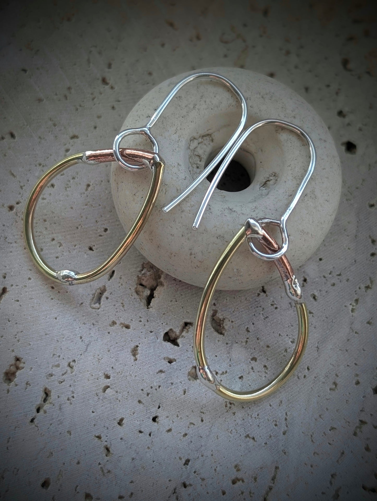 Teardrop Mixed-Metal Earrings with Sterling Silver, Salvaged Brass & Washed-up Copper