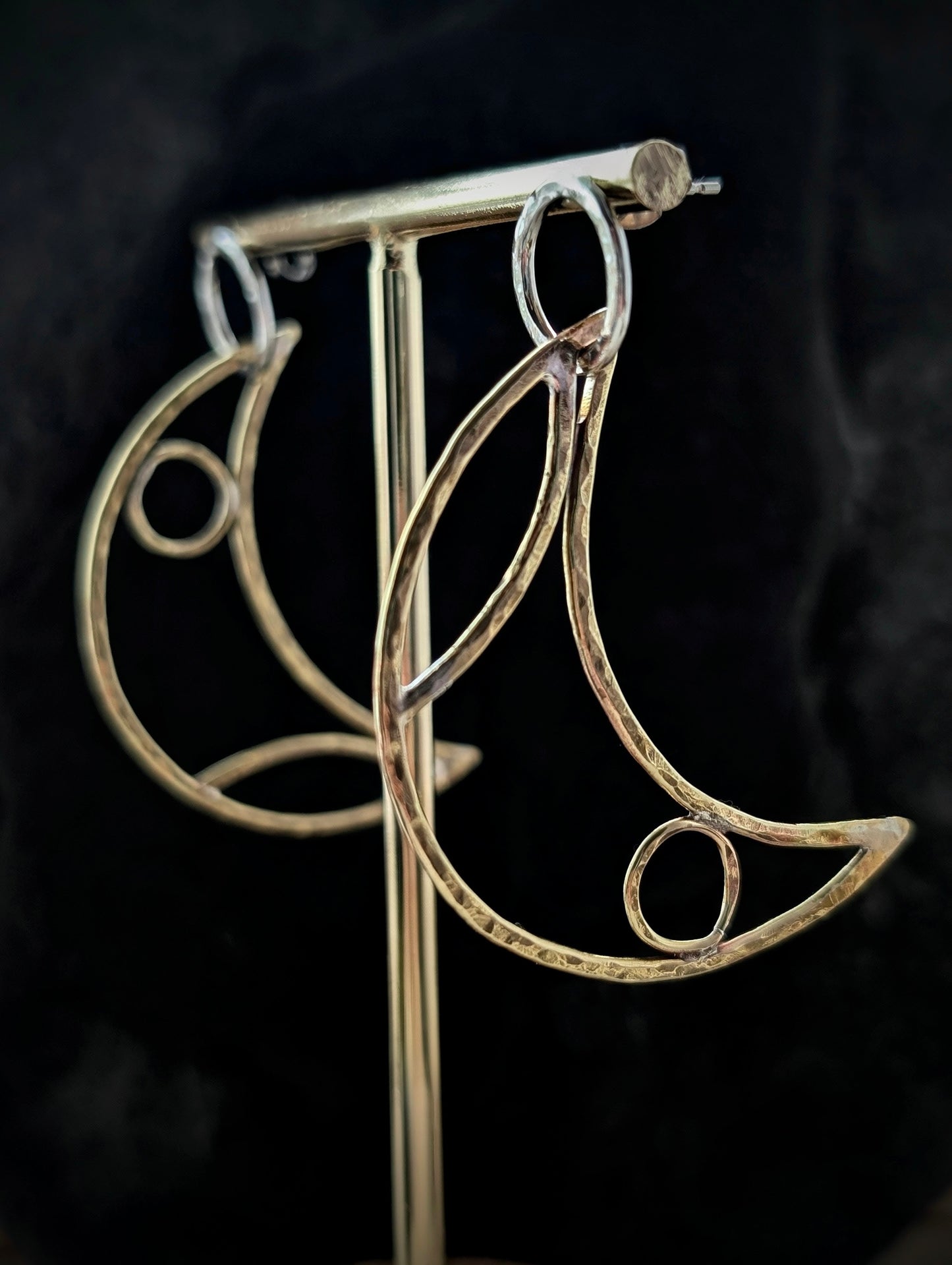 Sterling Silver & Brass Crescent Moon Hoop Earrings
