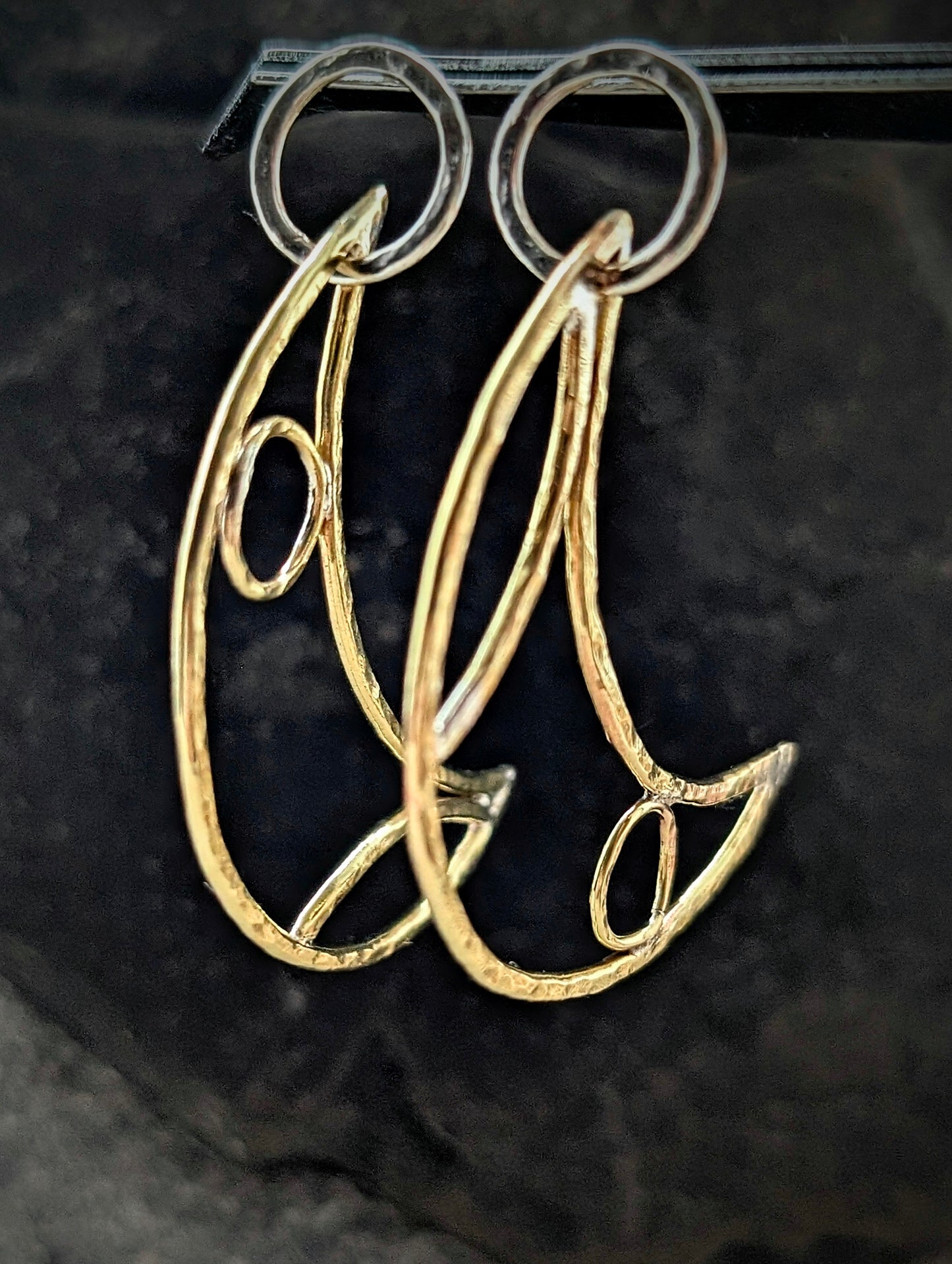 Sterling Silver & Brass Crescent Moon Hoop Earrings