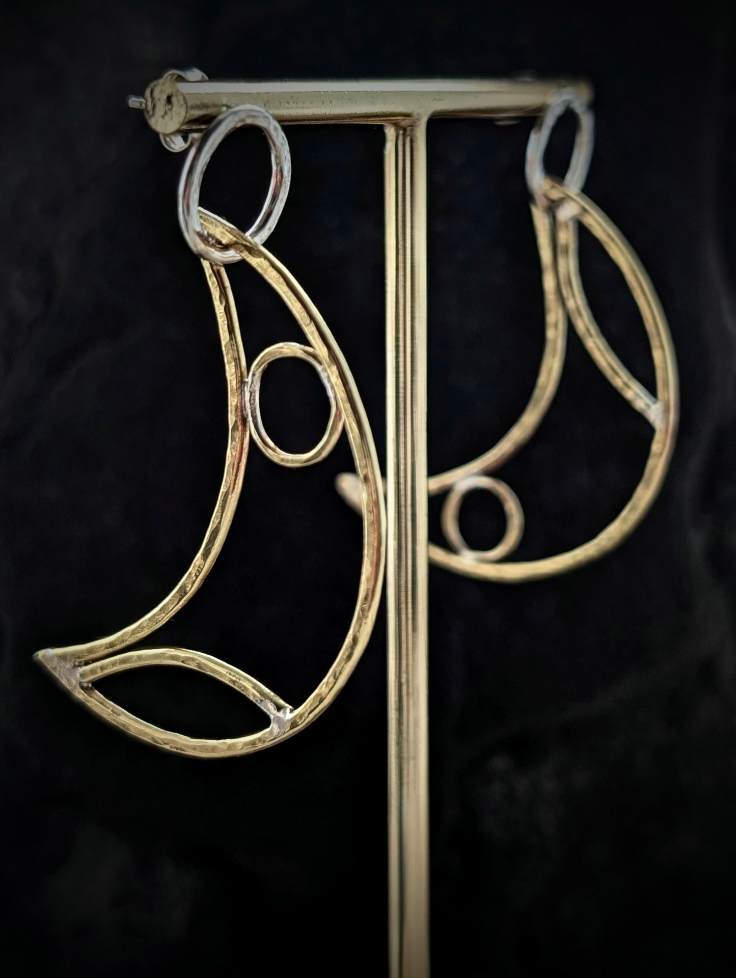 Sterling Silver & Brass Crescent Moon Hoop Earrings